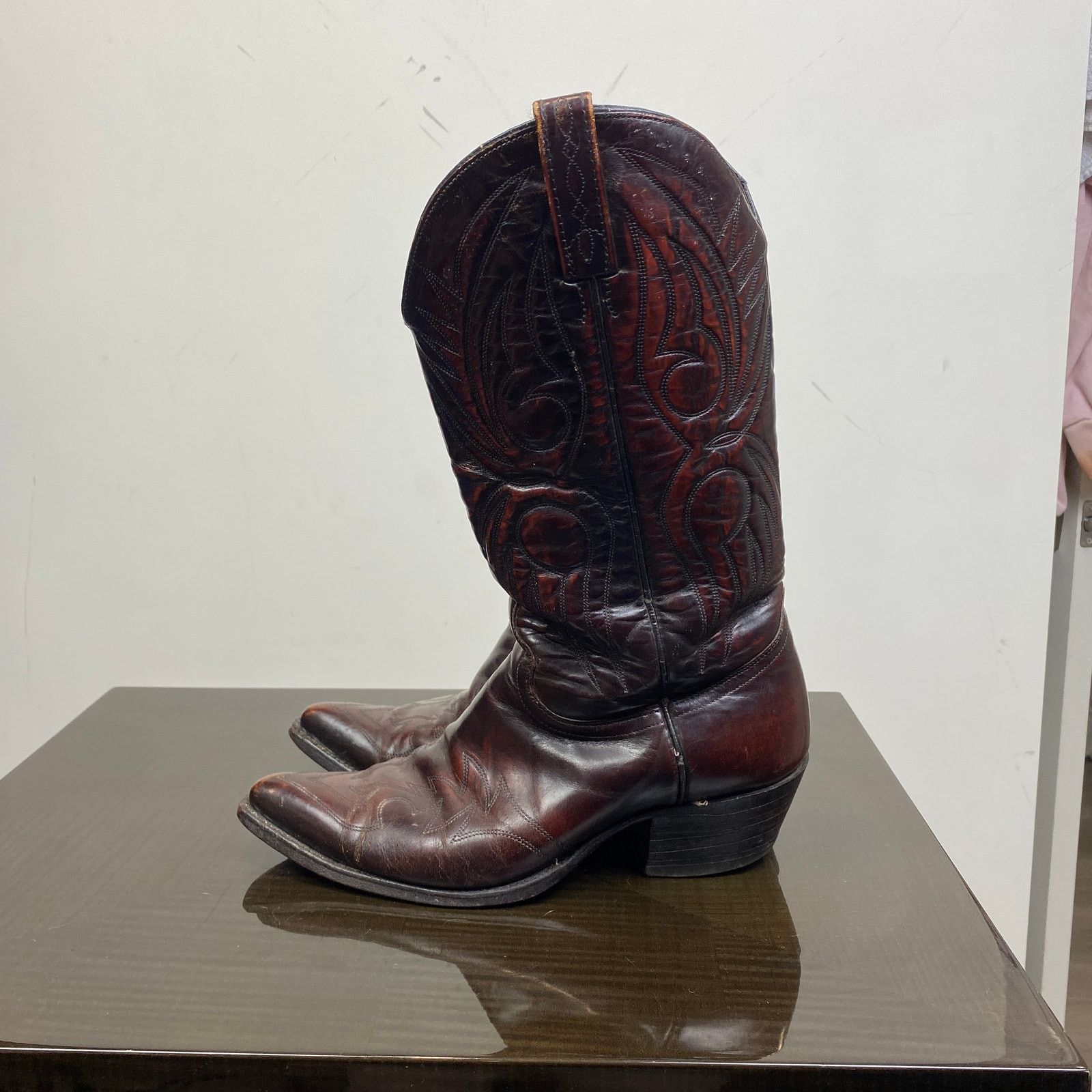 Cowboy Equipment × Vintage VTG J. Chisholm Burgundy Leather Western Cowboy Boots 8 EE Size US 8 / EU 41 - 6 Thumbnail
