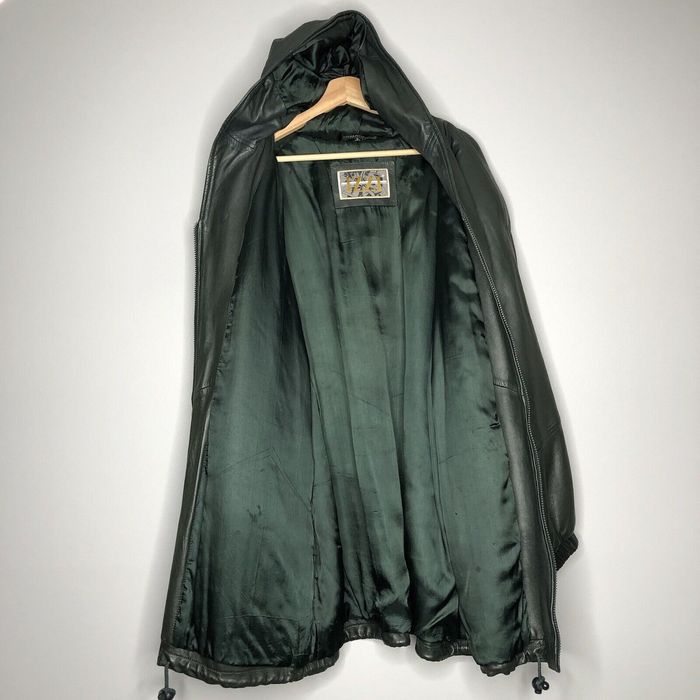 Other Vintage IZZI Dark Green Leather Hooded Jacket Coat Zip Up