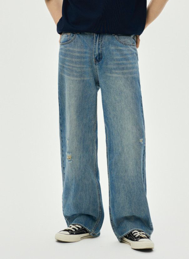 Jean Men's American-Style Washed Distressed Jeans Size US 32 / EU 48 - 2 Thumbnail