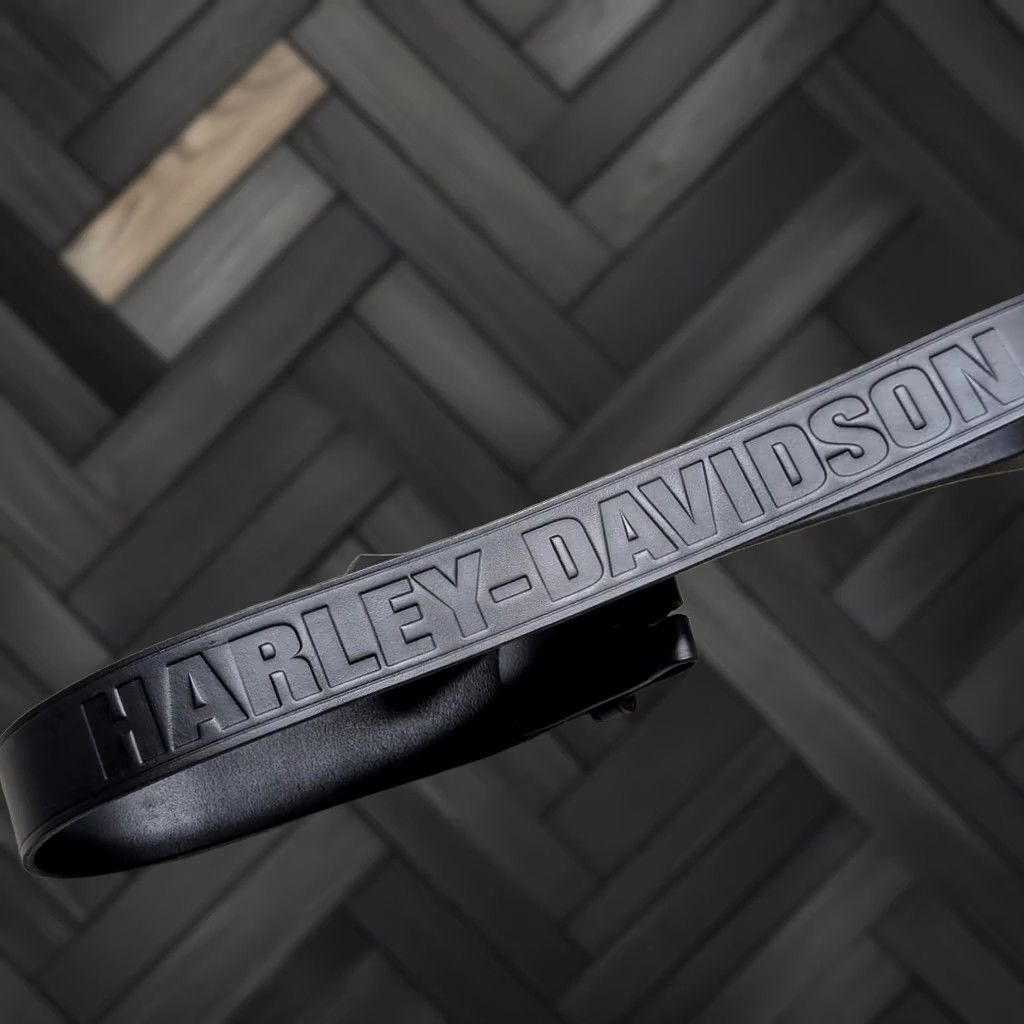 Harley Davidson VINTAGE Harley-Davidson belt 38 black Western Spellout Leather USA Made Mens Belt Size 38 - 1 Thumbnail