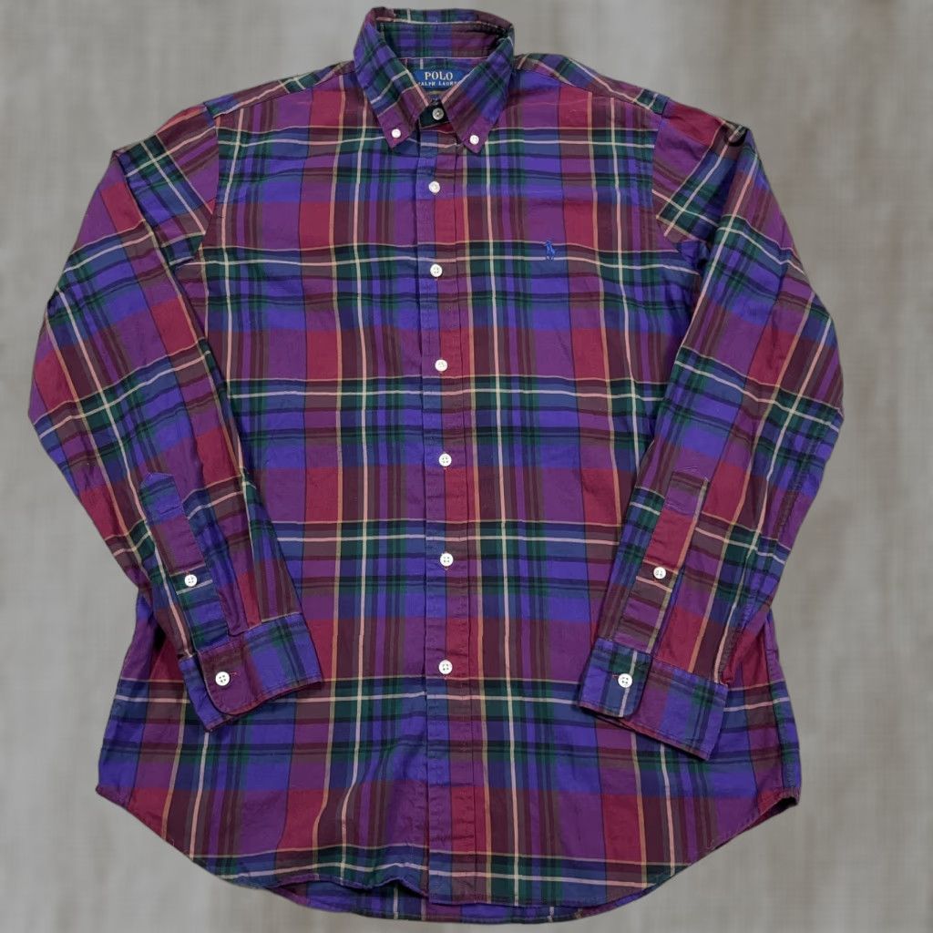 Polo Ralph Lauren Polo Ralph Lauren Shirt Men Medium Purple Red Plaid Button-Up Classic Fit Size 40R - 1 Thumbnail