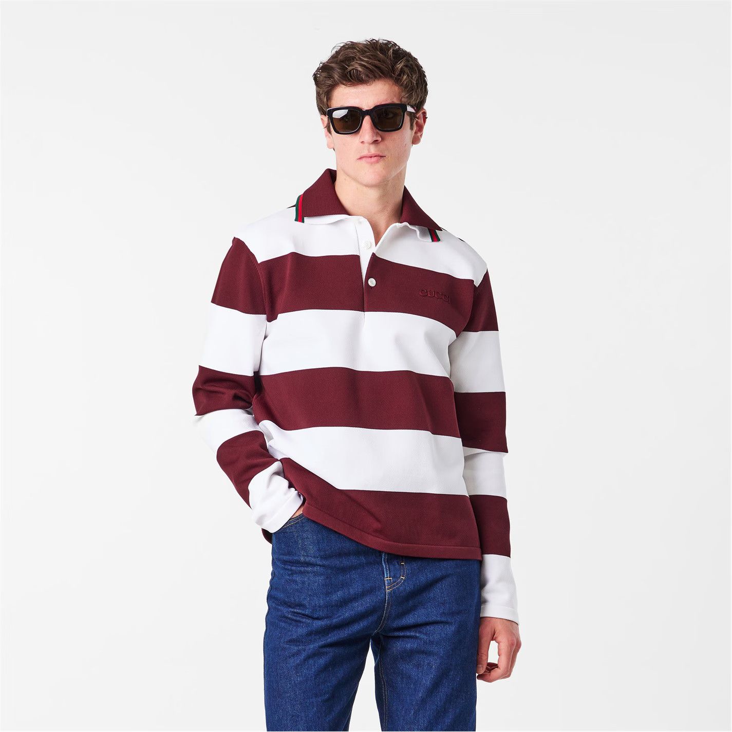 Gucci o1g2r1mq0426 Embroidered Knit Polo Shirt in White/Bordeaux Size US M / EU 48-50 / 2 - 3 Thumbnail