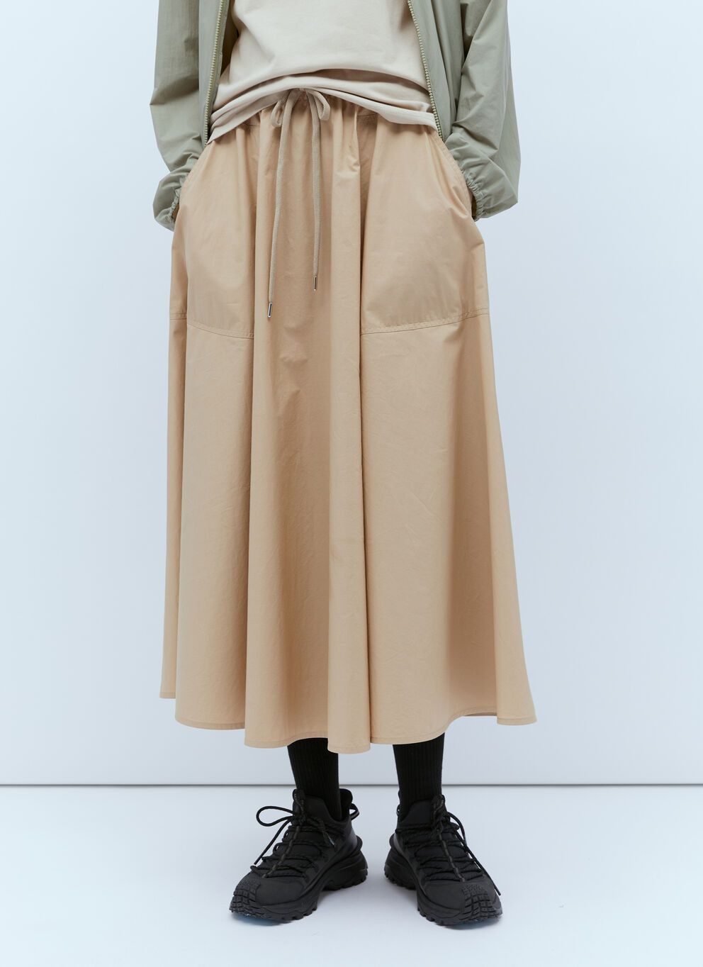 image of Moncler Poplin Midi Skirt in Beige, Women's (Size 26)