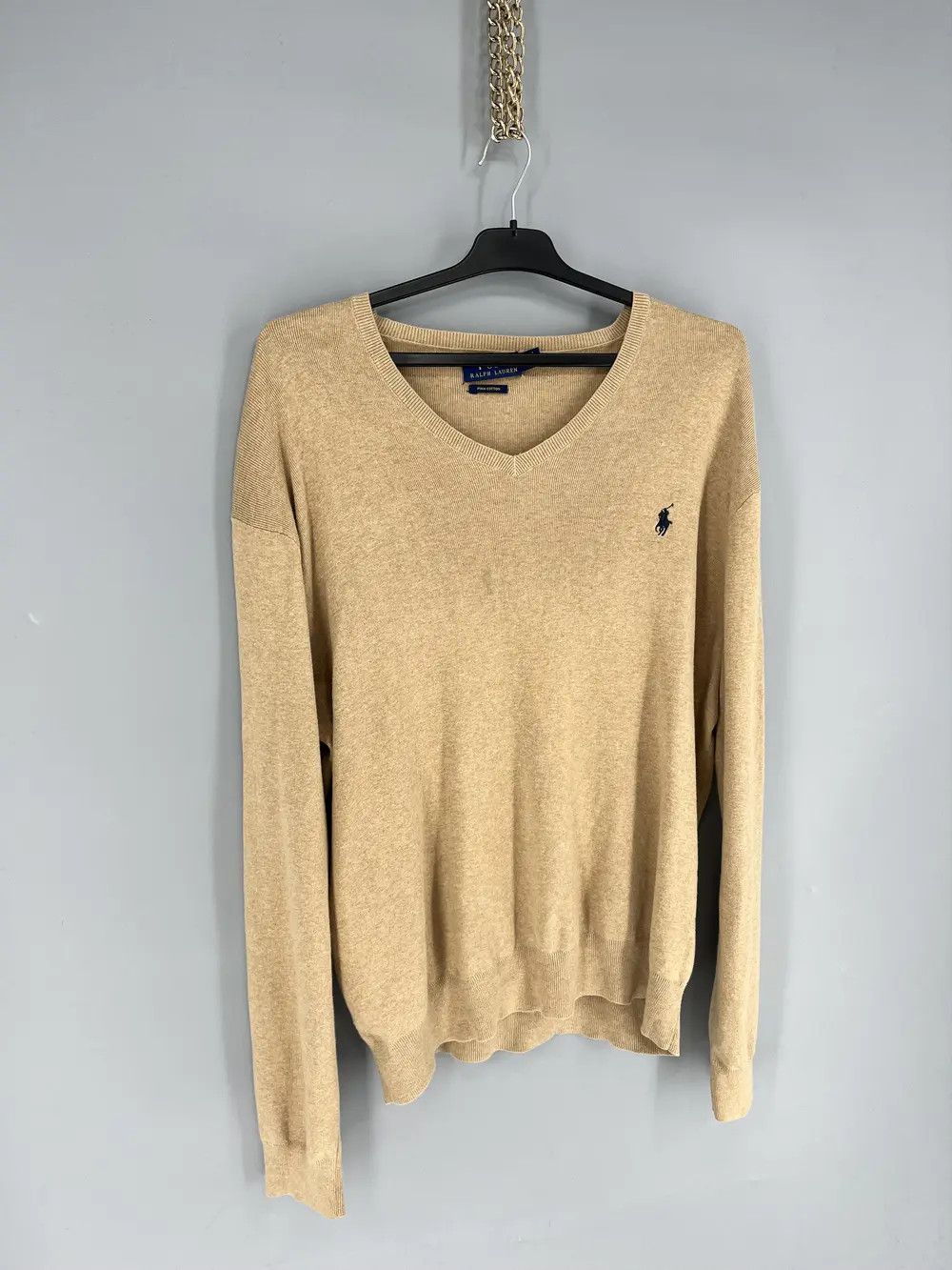 Polo Ralph Lauren Vintage Polo Ralph Lauren V-Neck Sweater 90s beige Size US XL / EU 56 / 4 - 2 Thumbnail