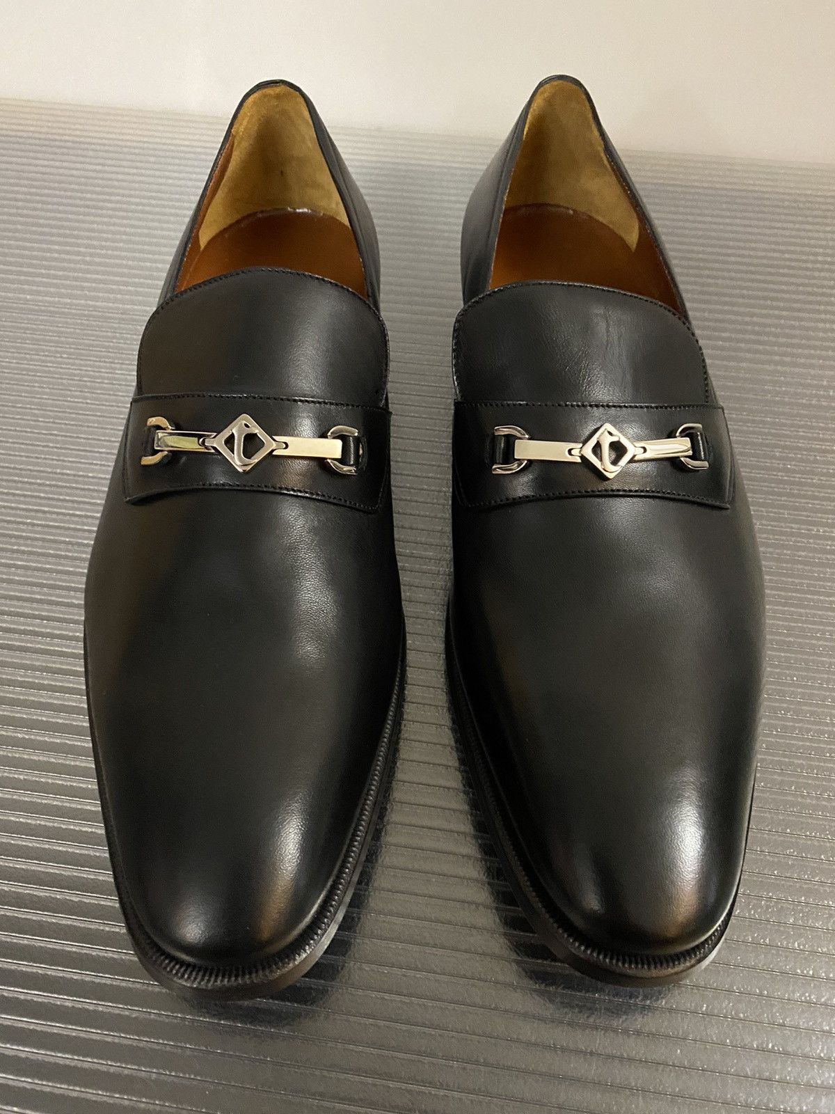 Testoni a.testoni 🇮🇹 black Napa leather metal vamp loafer 10 US NEW Size US 10 / EU 43 - 1 Thumbnail