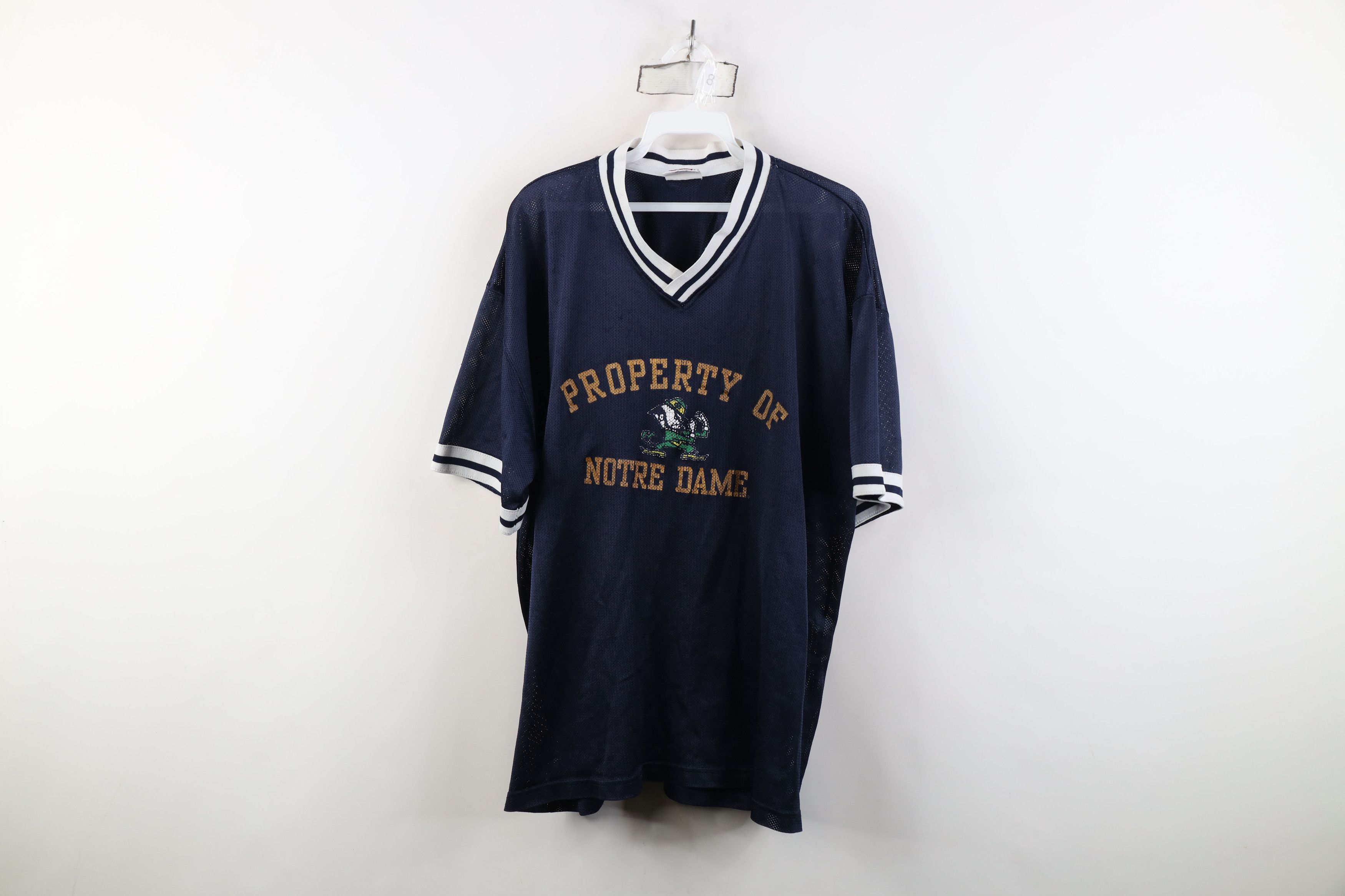 Vintage Vintage 90s Notre Dame University Mesh Ringer T-Shirt Jersey Size US XL / EU 56 / 4 - 1 Thumbnail