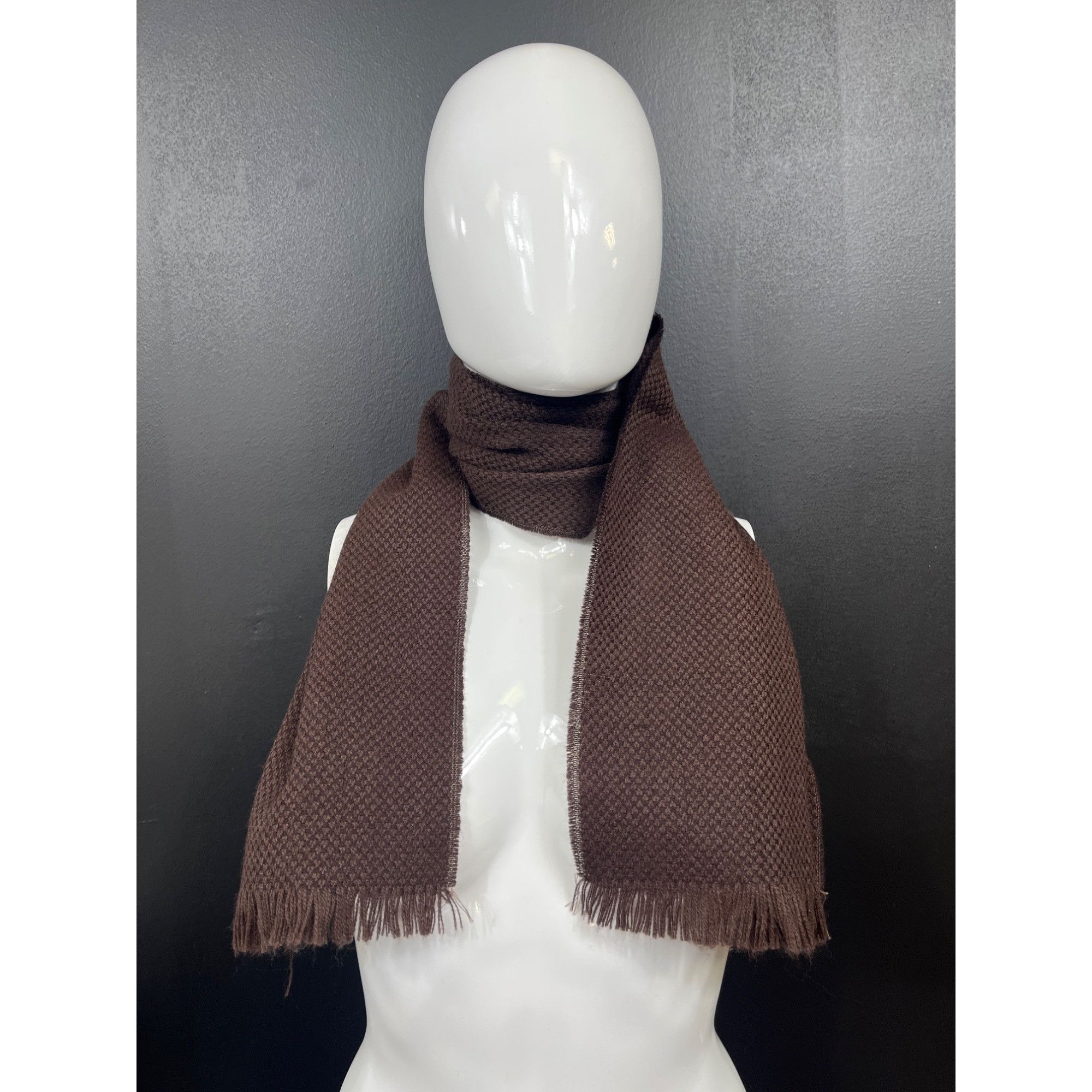 Other Womens Chocolate Brown Fringed Wool Blend 49in Scarf SKU 714 Size ONE SIZE - 2 Thumbnail