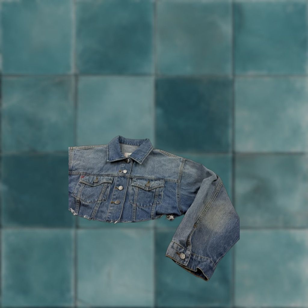 Bdg BDG Denim Jacket Womens M Blue Cropped Raw Hem Button Front Trucker Size M / US 6-8 / IT 42-44 - 1 Thumbnail