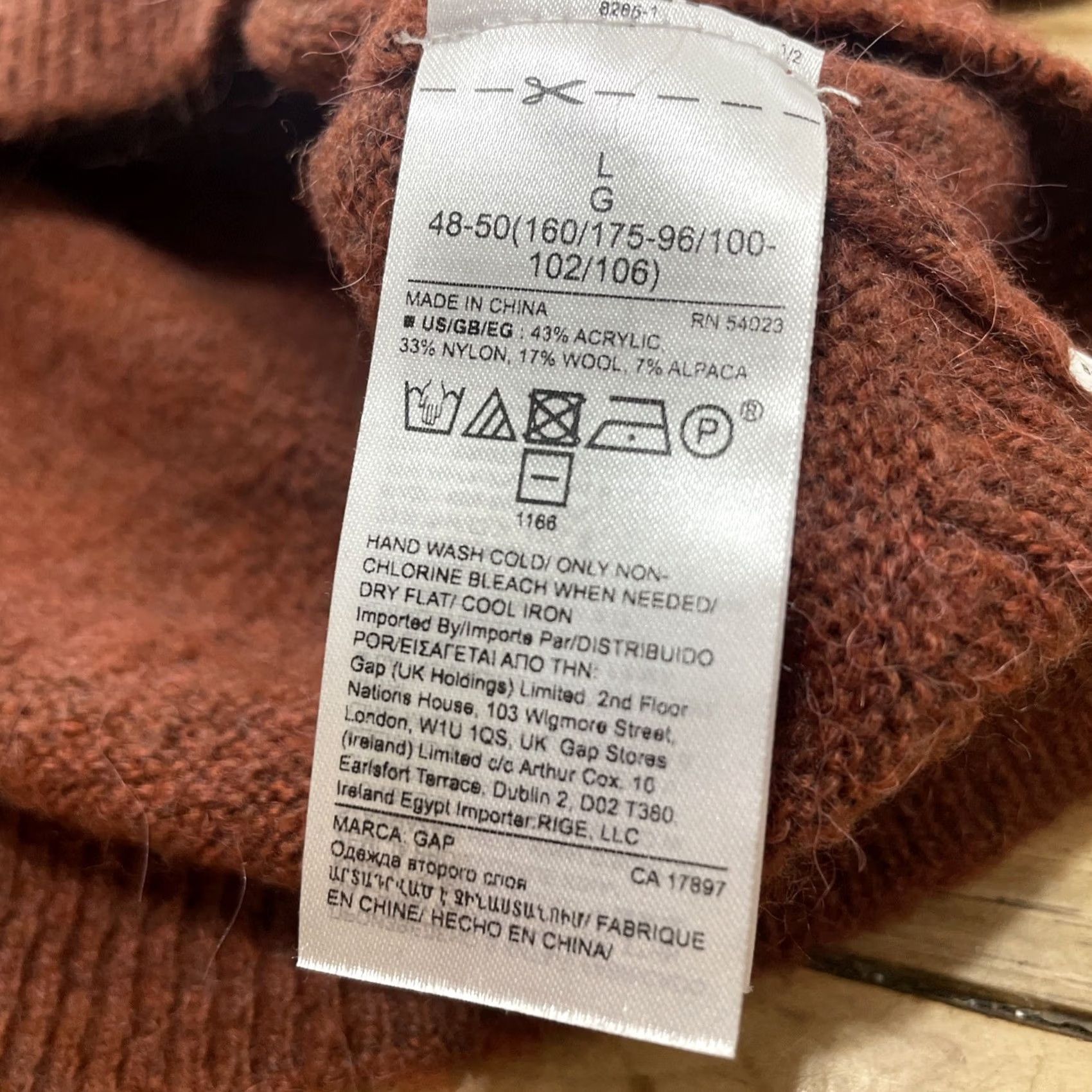 Gap Gap Crop Sweater Wool Alpaca L Burnt Orange Brown Mock Oversize Western Knit 44" (L) Womens Pullover Size L / US 10 / IT 46 - 7 Thumbnail