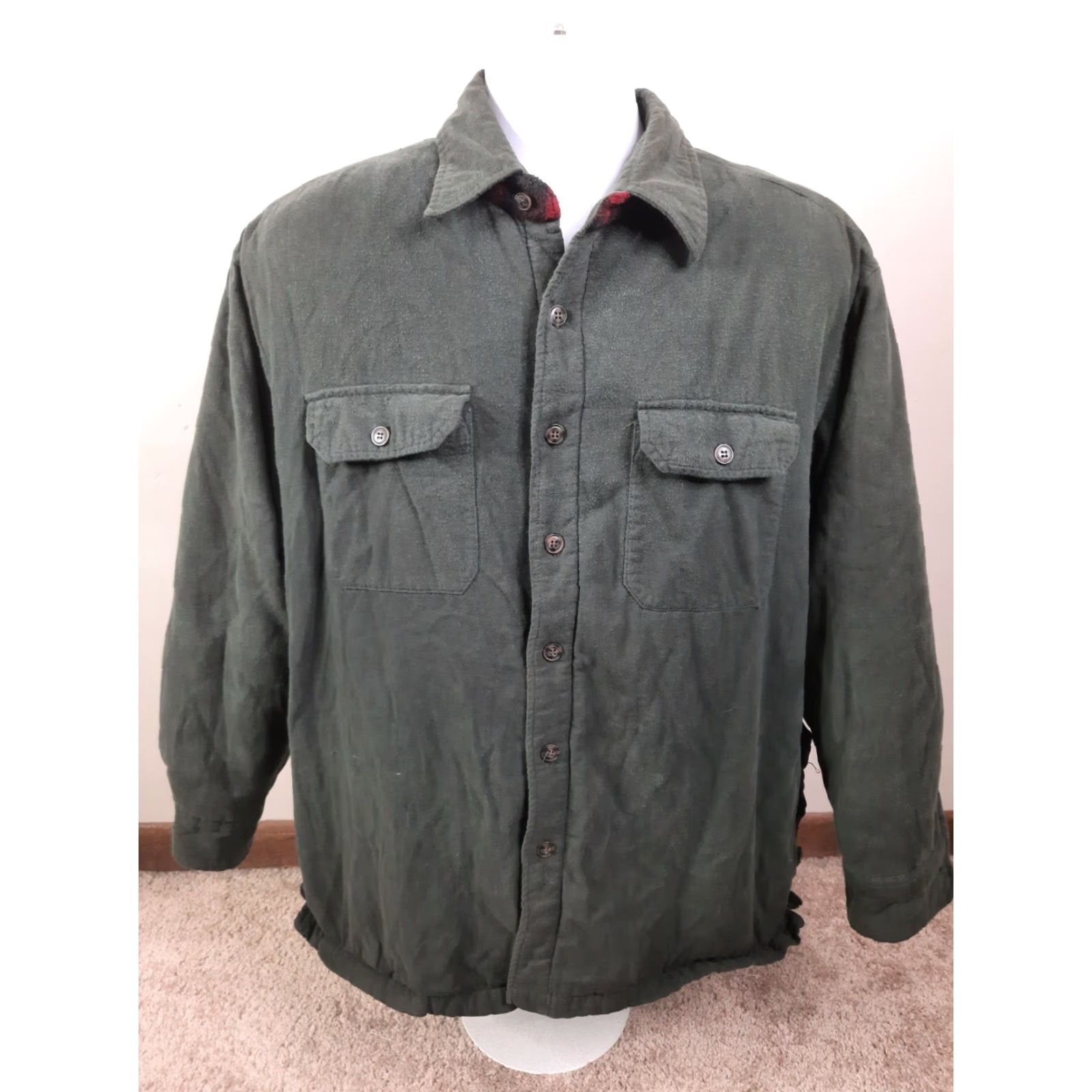 Vintage VINTAGE canyon Creek Mens Insulated fleece lined flannel jacket coat Large Green plaid Button Front overcoat Shirt Jacket Size US L / EU 52-54 / 3 - 6 Thumbnail