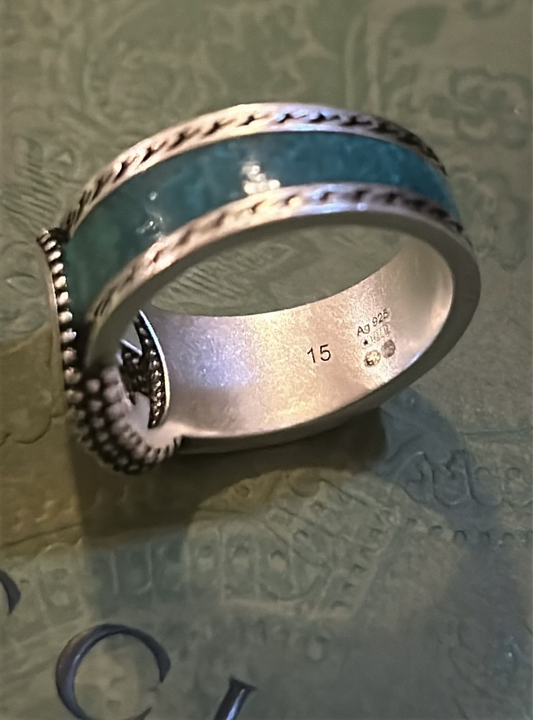 Gucci Gucci Interlocking G Turquoise Enamel Ring 14mm AG925 Size ONE SIZE - 5 Thumbnail