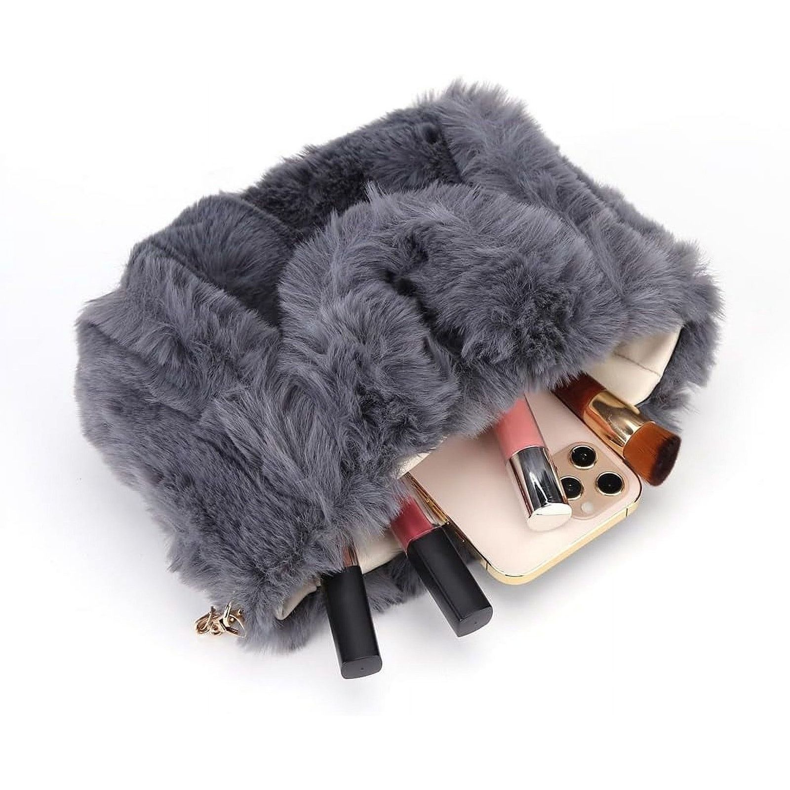 Other Fluffy Tote Bag Faux Fur Bag Purse Plush Handbag Furry Purse Size ONE SIZE - 3 Thumbnail