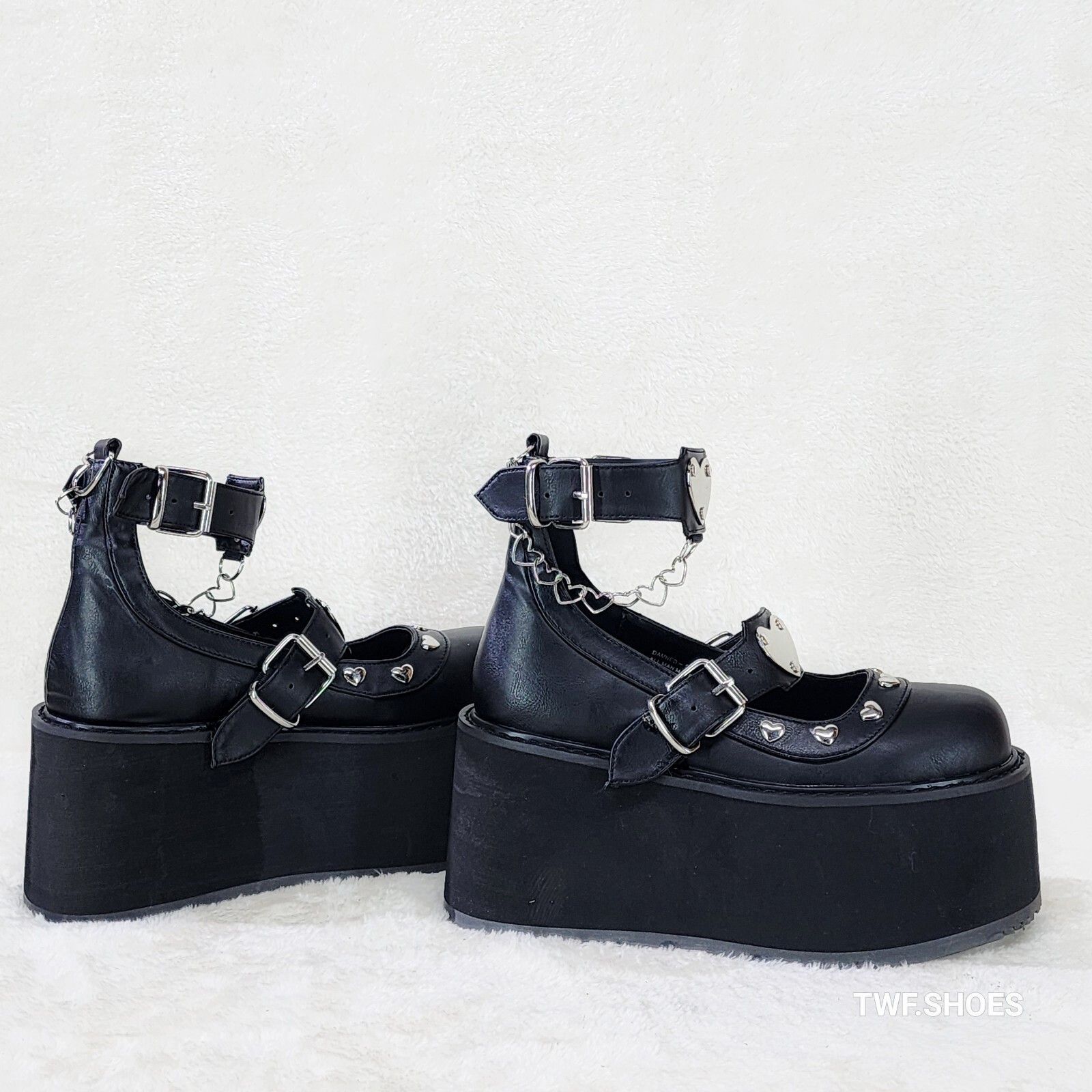 Demonia Cult DEMONIA Damned 56 Platform Maryjane Shoes Metal Heart Plate Size US 11 / IT 41 - 3 Thumbnail
