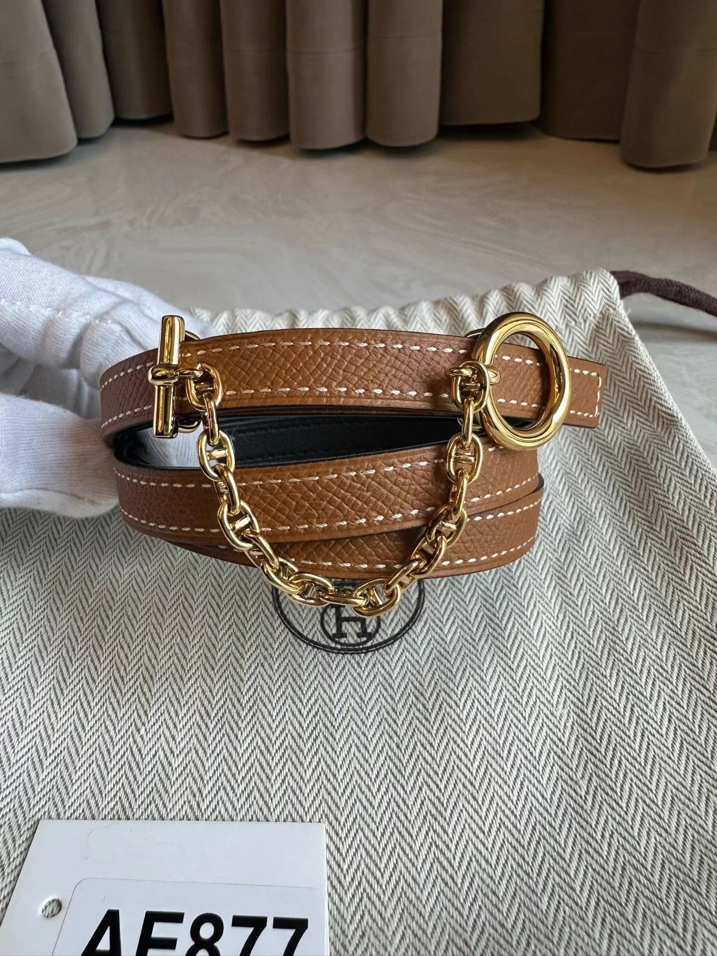 Hermes Hermes Women's Caramel Belt Gold Buckle Y Stamp 80cm AE877 Size ONE SIZE - 3 Thumbnail
