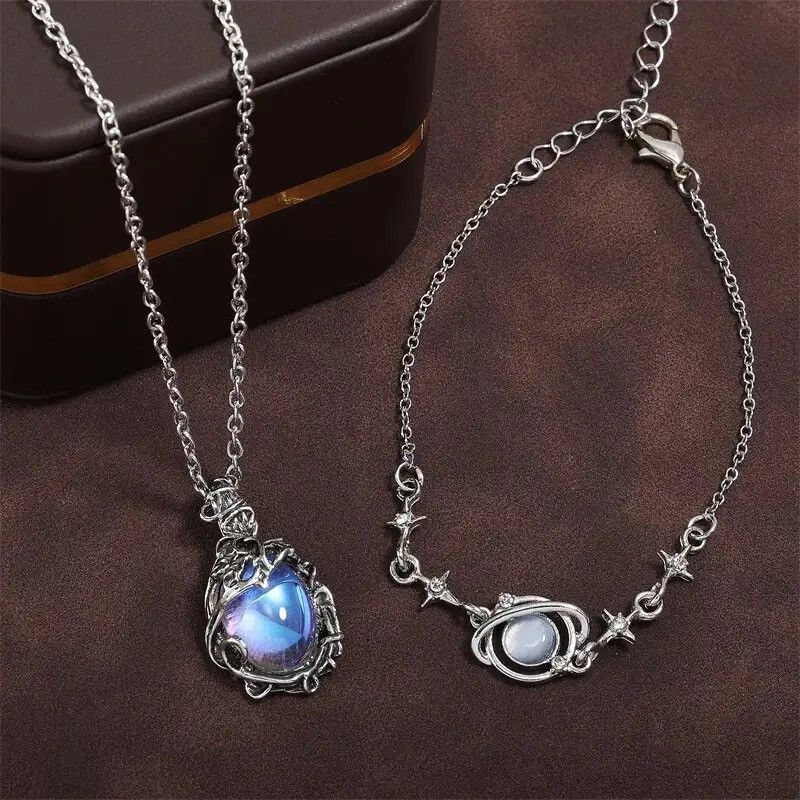 Jewelry Water Drop Necklace And Surround Planet Bangle Necklace in Silver, Men's