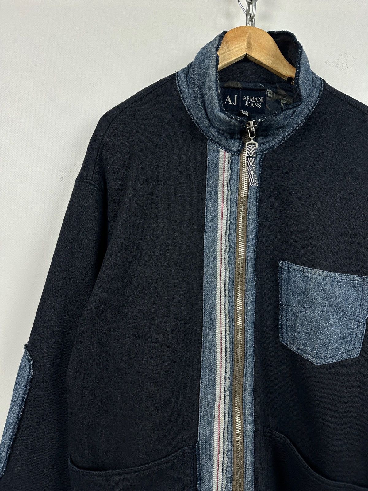 Armani 90s Vintage Armani Jeans Patchwork Hemp/Cotton Navy Jacket Size US XL / EU 56 / 4 - 6 Thumbnail