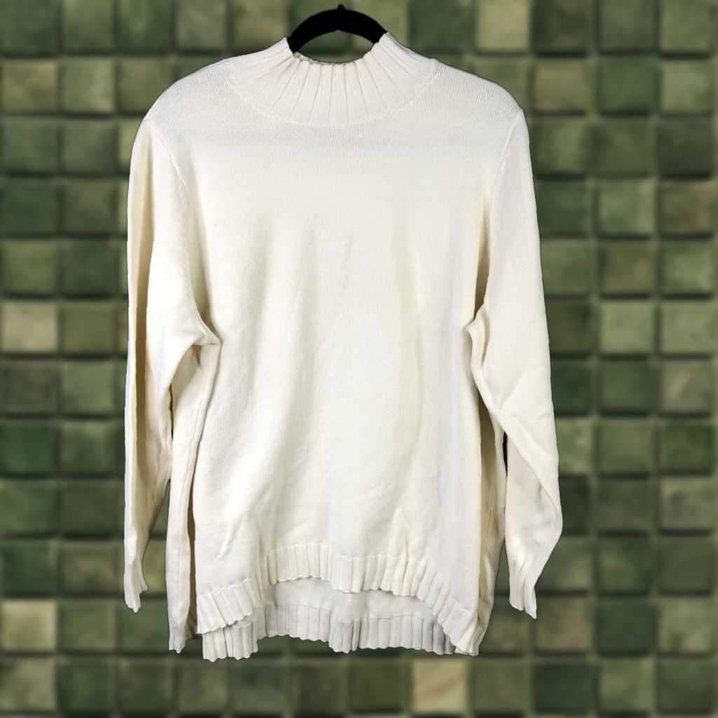 Essentials D&Co. Essentials Sweater Womens 2X Mock Neck Side Slit Pullover Ivory Knit Size XXL / US 16-18 / IT 52-54 - 1 Thumbnail
