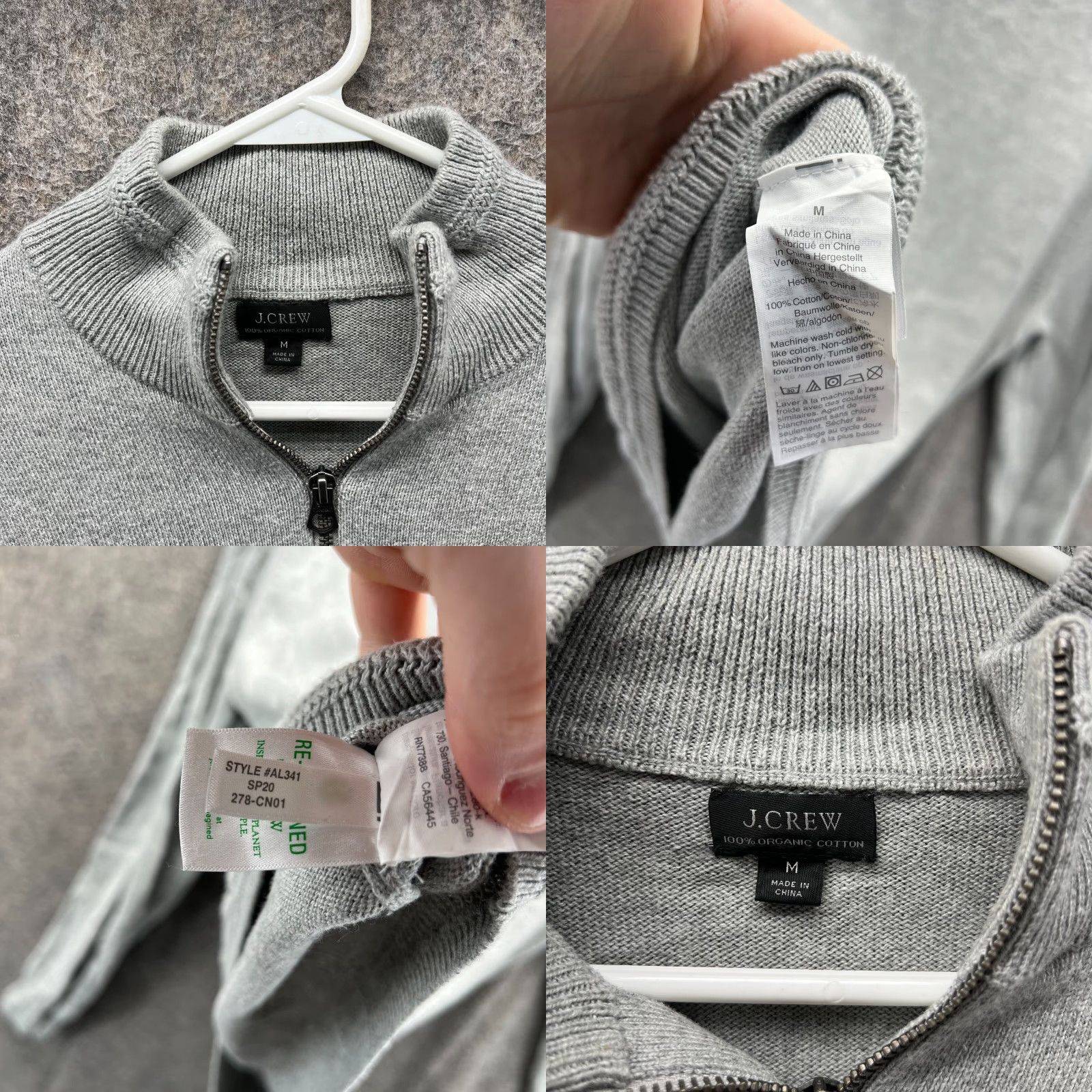 J.Crew VINTAGE J.CREW Sweater Mens Medium Gray Quarter Zip Organic Fleece Pullover Chunky Knit Mock Neck Long Sleeve Size US M / EU 48-50 / 2 - 8 Thumbnail