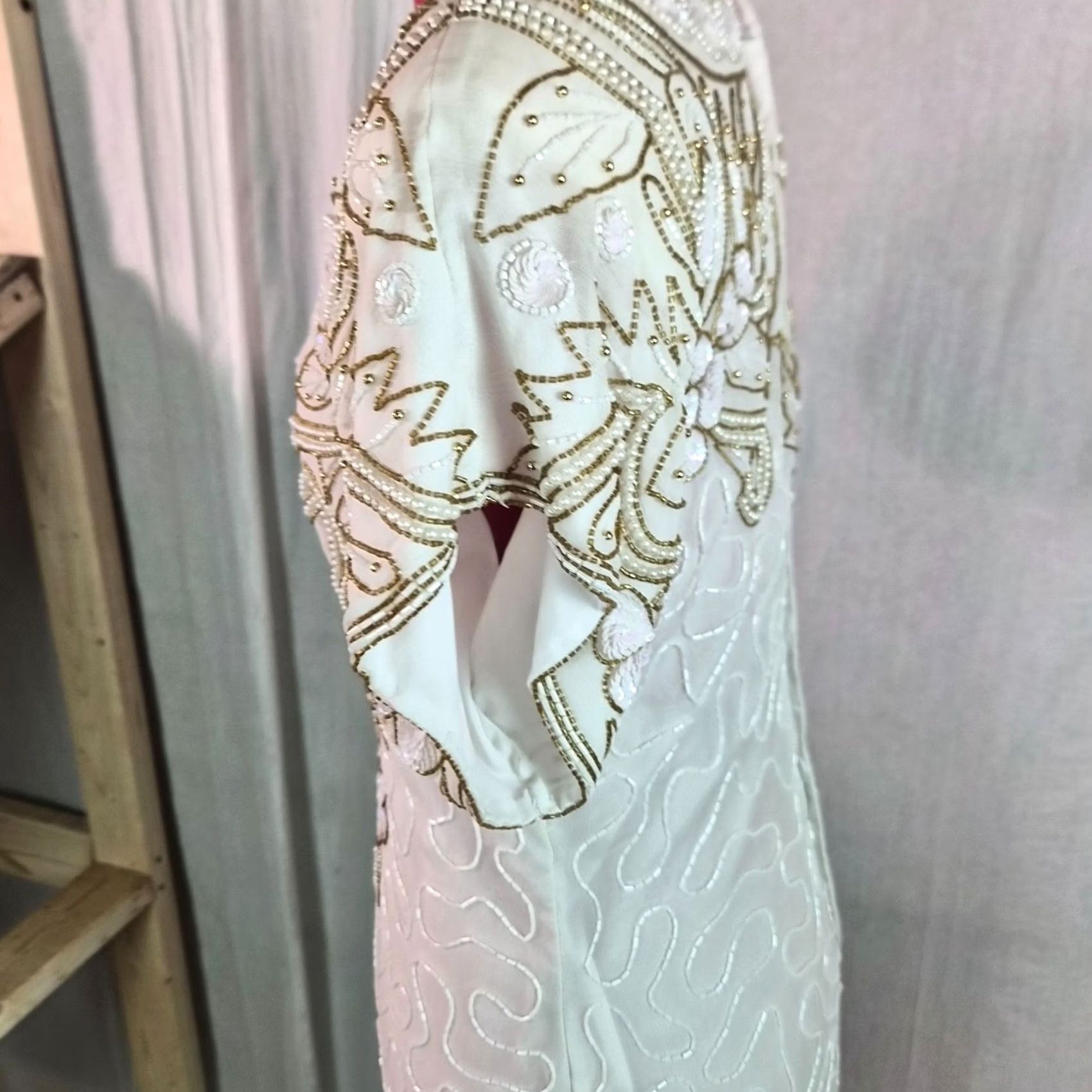 Vintage VINTAGE Laurence Kazar White Beaded 100% Silk Dress Size S Petite Evening Womens Size S / US 4 / IT 40 - 4 Thumbnail