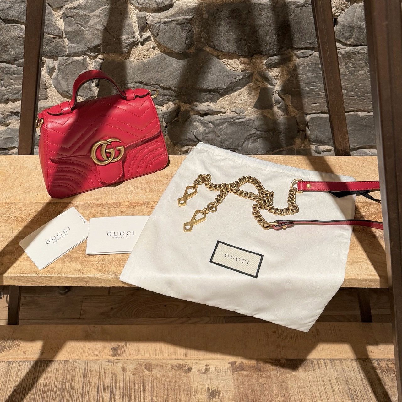Gucci Gucci Red GG Marmont Mini Top Handle Bag With Chain Size ONE SIZE - 19 Thumbnail