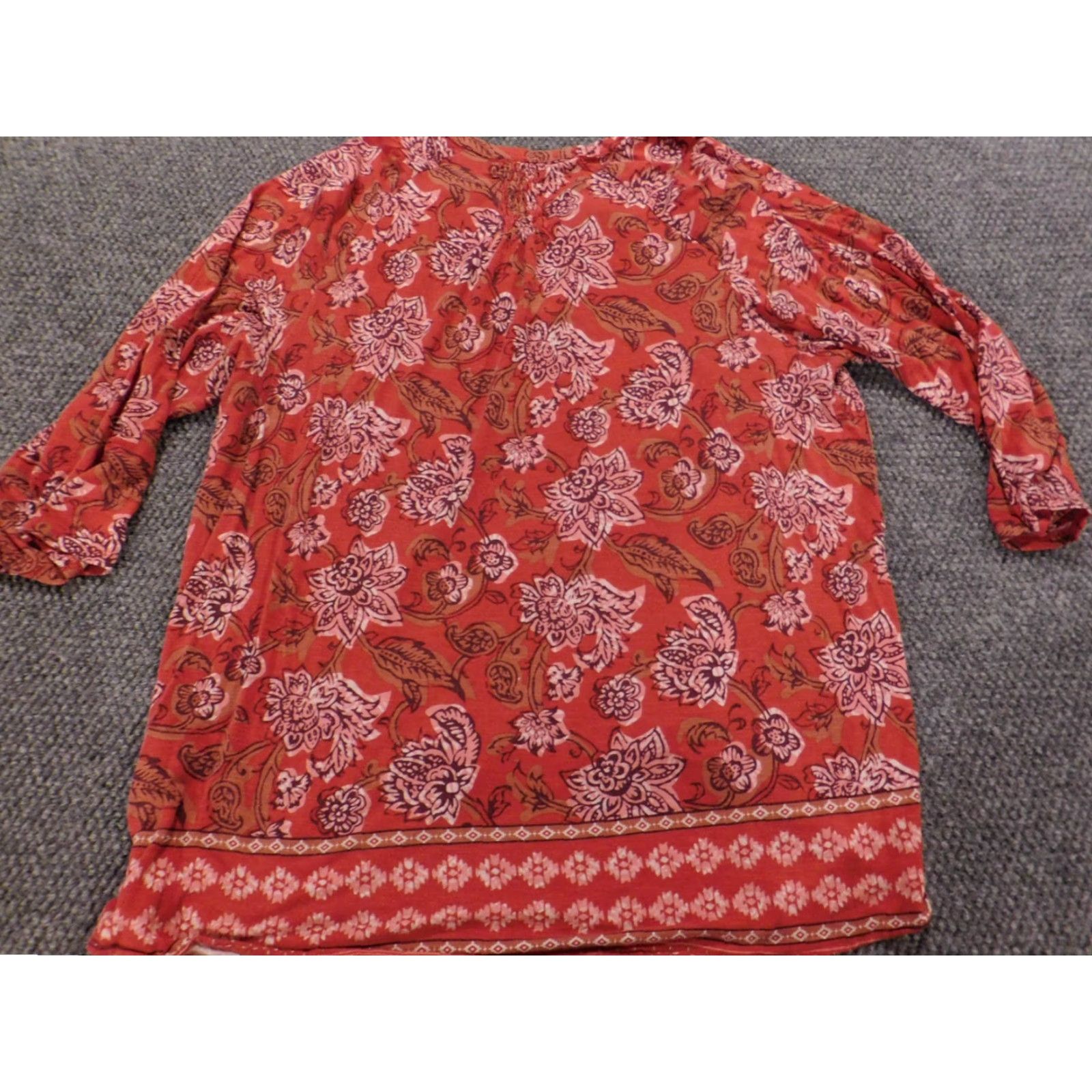 Vintage Max Jeans Blouse Womens 1X Plus Red Floral Pullover Stretch Size XL / US 12-14 / IT 48-50 - 7 Thumbnail