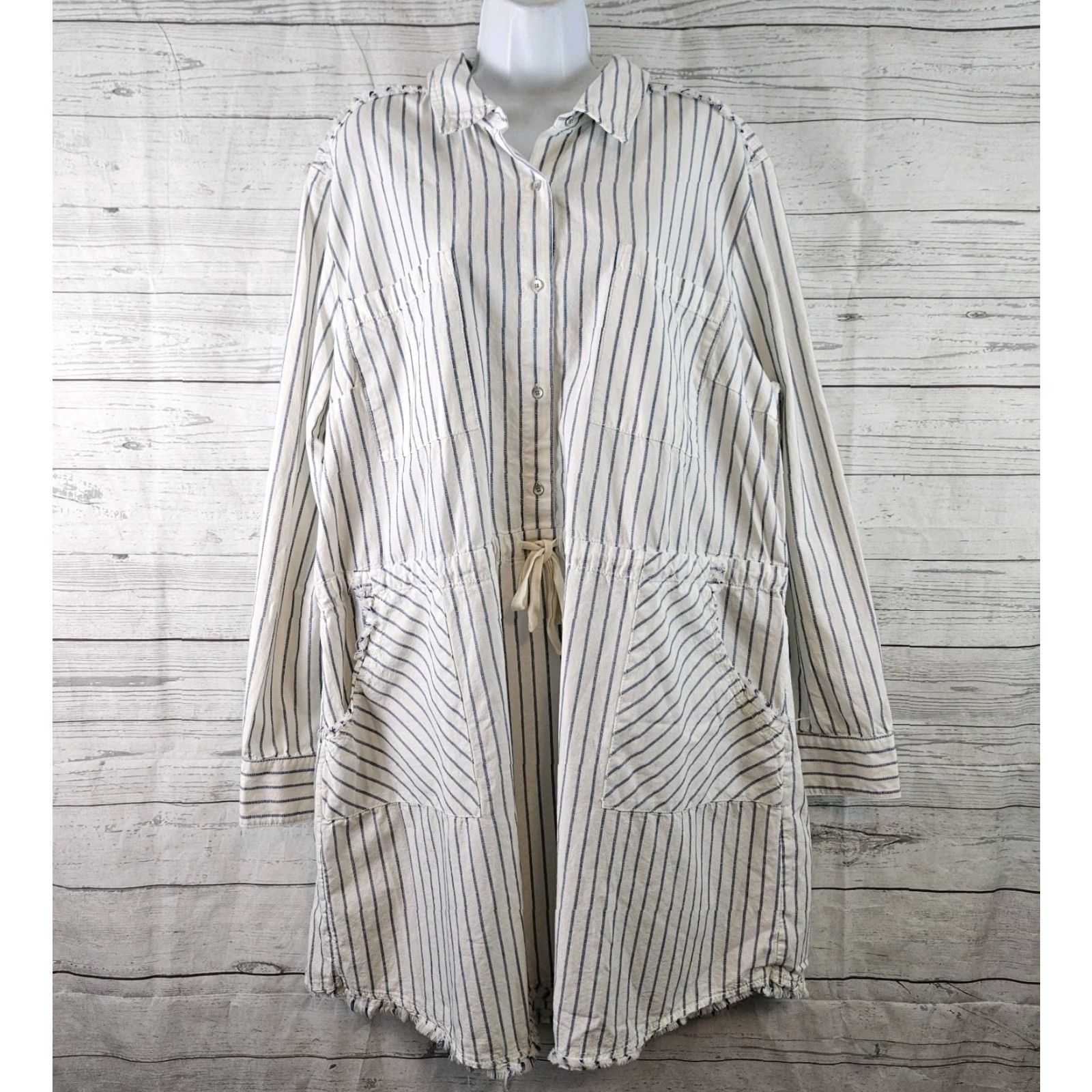 Vintage Caslon Womens Dress Shirt Dress 2XL Blue White Striped Cotton Long Sleeve Vintage No N/A Size XXL / US 16-18 / IT 52-54 - 2 Thumbnail
