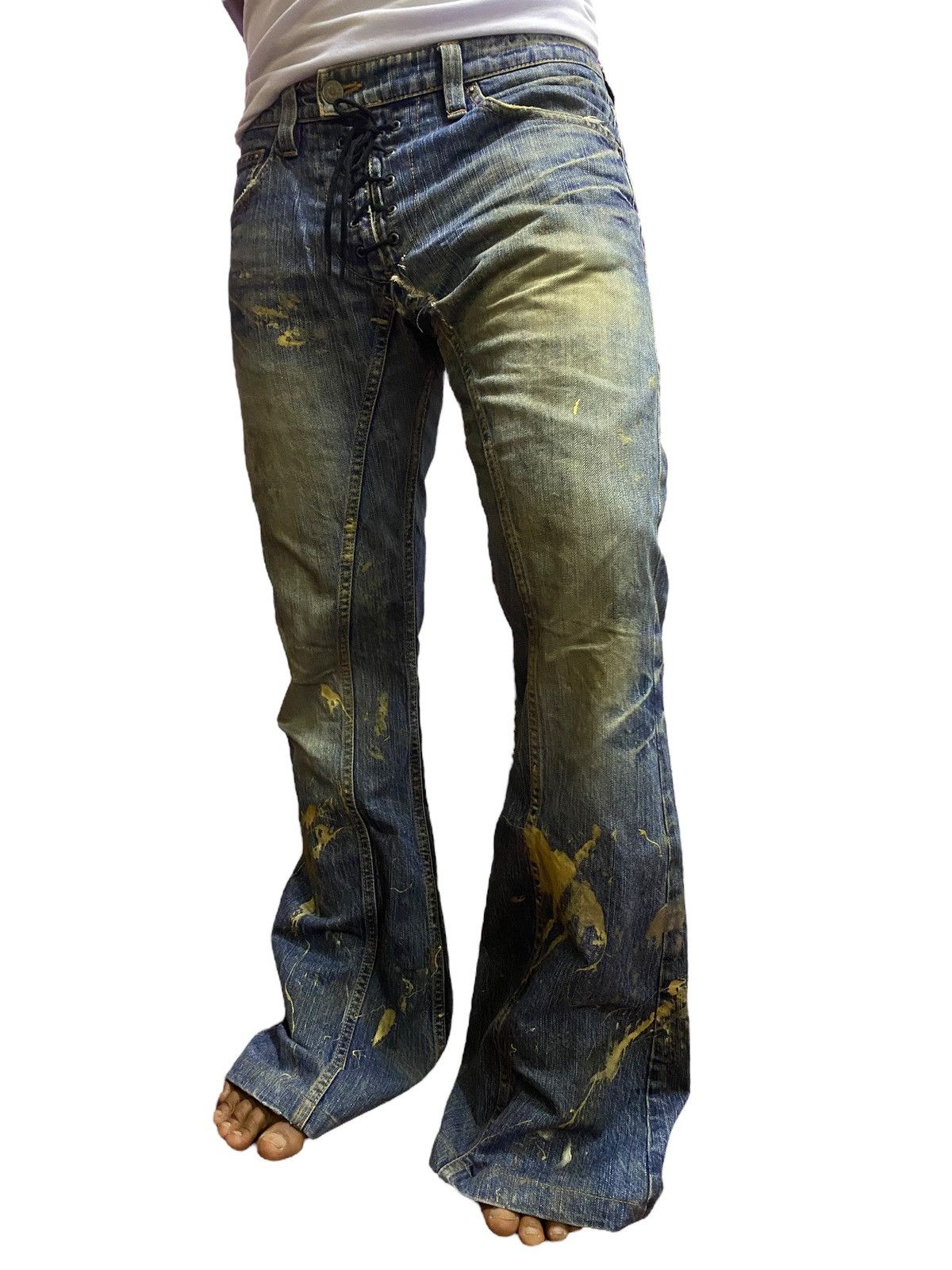 Tornado Mart Tornado Mart Gold Splatter Flare Lace Up Jeans Size US 32 / EU 48 - 25 Thumbnail