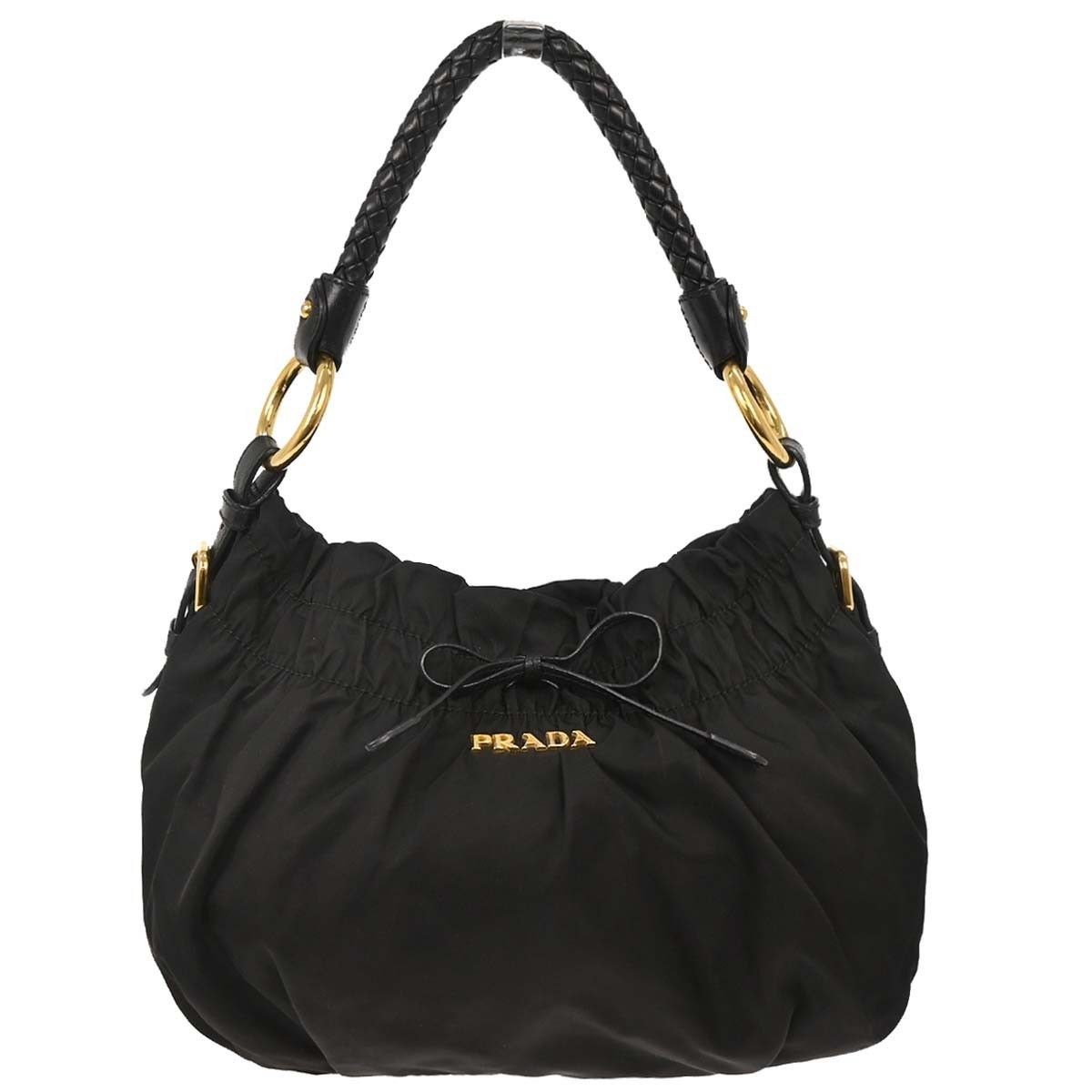 Prada Woven Handle Bow Hobo Tessuto