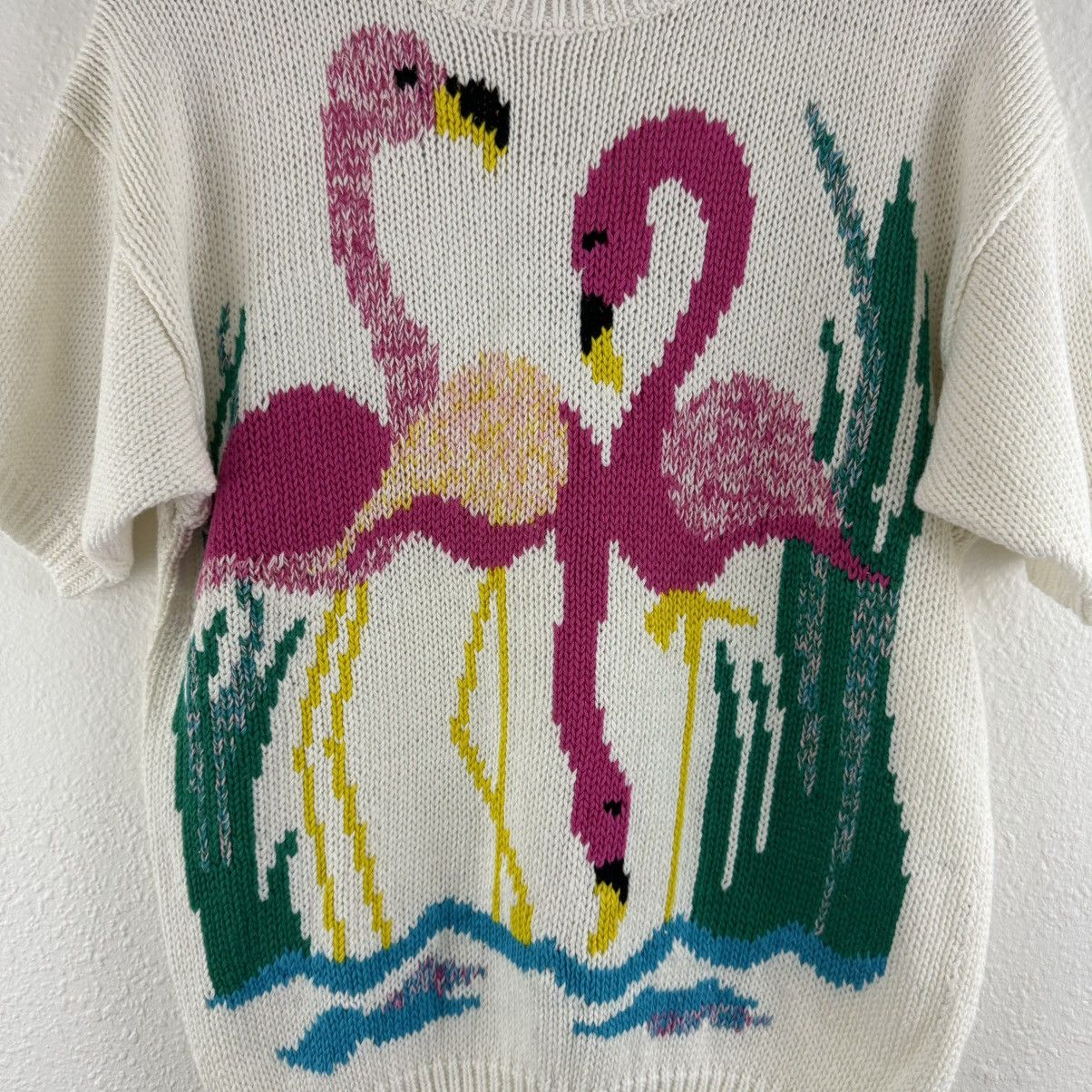Vintage HONORS MISSES Vintage 1980s White Pink Flamingo Sweater Top Size S / US 4 / IT 40 - 5 Thumbnail