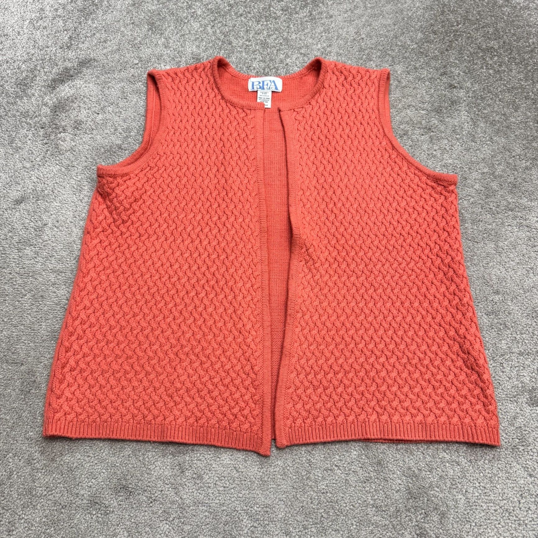 Vintage VINTAGE BFA Classic Open Front Crochet Vest Sweater Womens XL Coral Pink Acrylic Size XL / US 12-14 / IT 48-50 - 2 Thumbnail