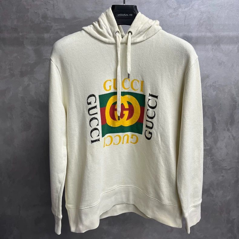 Gucci Gucci The latest beige vintage belt printed logo hoodie -DM Size US S / EU 44-46 / 1 - 1 Thumbnail