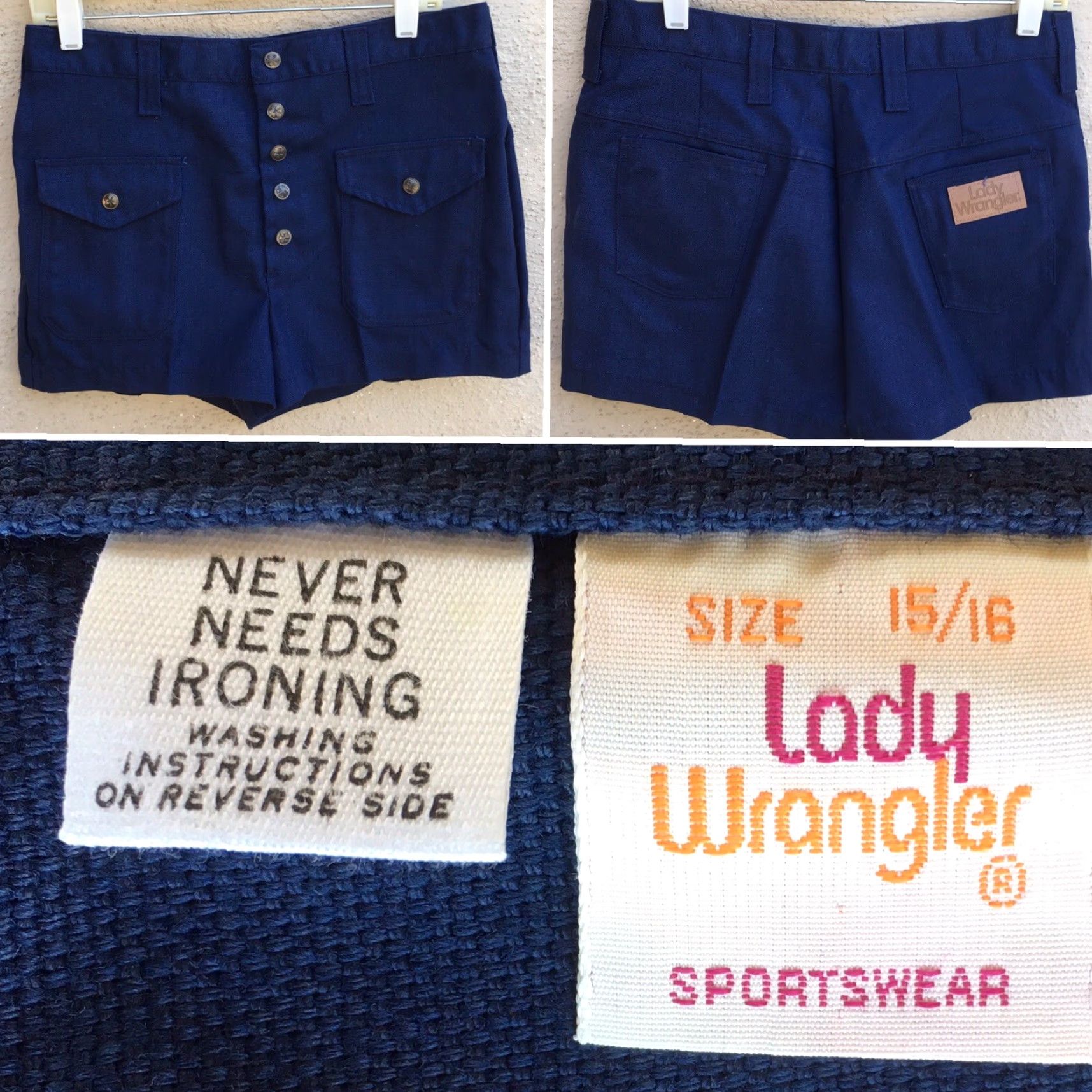 Wrangler VINTAGE Wrangler Shorts High Waist Lady 16 32" Waist Blue Rockabilly 60s 70s Short Womens Denim Snap Fly Mid Century Size 38" / US 16 / IT 52 - 4 Thumbnail