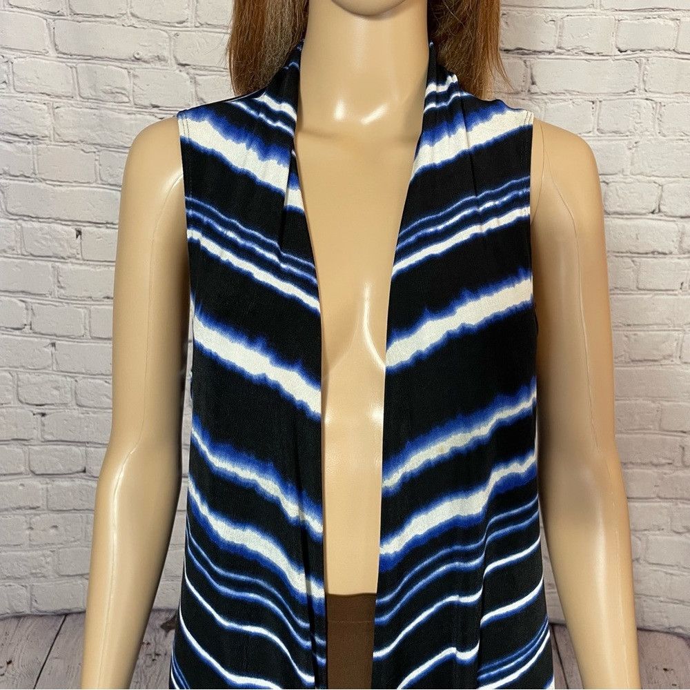 Chicos Chico's Travelers Watercolor Black Blue Stripe Vest Size 0 Size S / US 4 / IT 40 - 2 Thumbnail