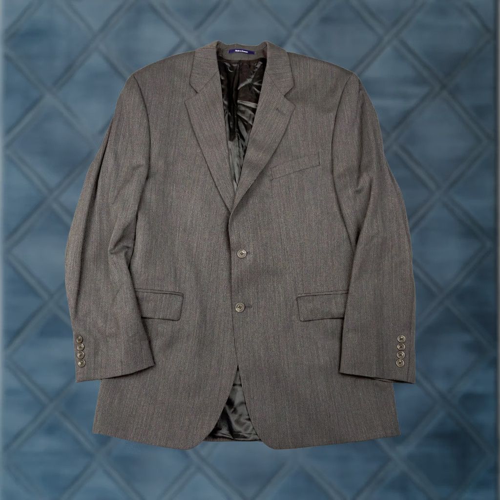 Ralph Lauren VINTAGE Ralph Lauren Chaps Men 44L Gray Herringbone Wool Blazer Jacket Blazer Notch Lapel 2 Button 4-Button Single-Breasted Fall Winter Mens Size 44R - 1 Thumbnail