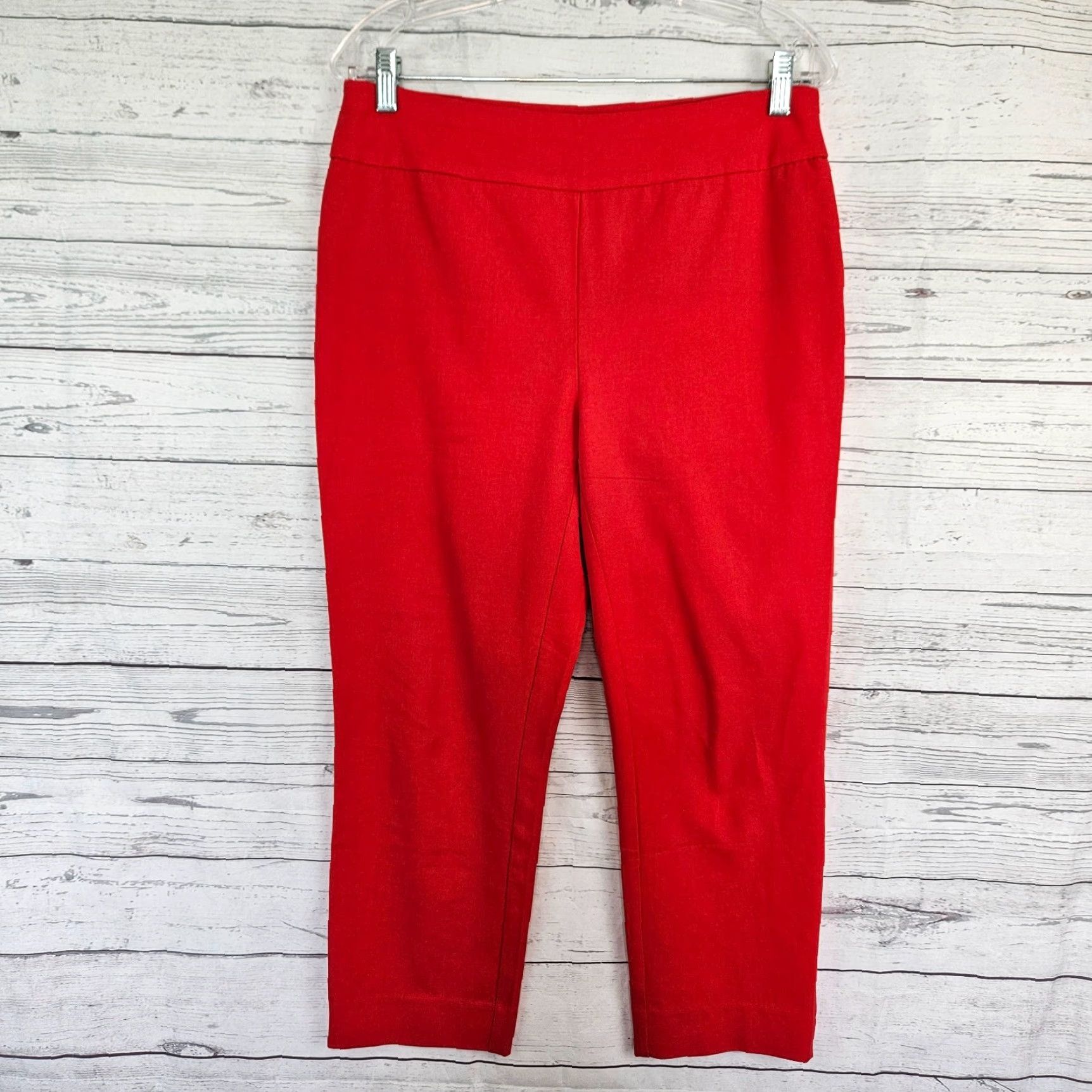 Vintage Chicos Womens Cropped Pants Sz 6 Red Pull On Cotton Blend Mid Rise - 15.5" Waist 23" Inseam 10.5" Rise Size 28" / US 6 / IT 42 - 2 Thumbnail