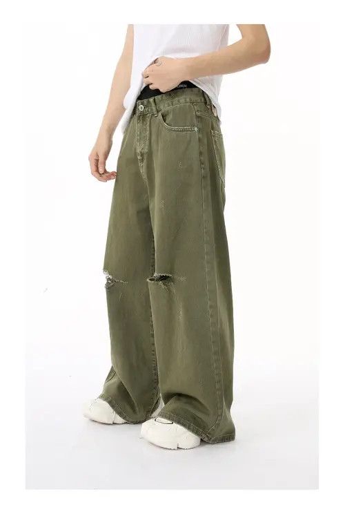 Jean Japanese retro ins fashion ripped straight jeans trend Size US 32 / EU 48 - 3 Thumbnail