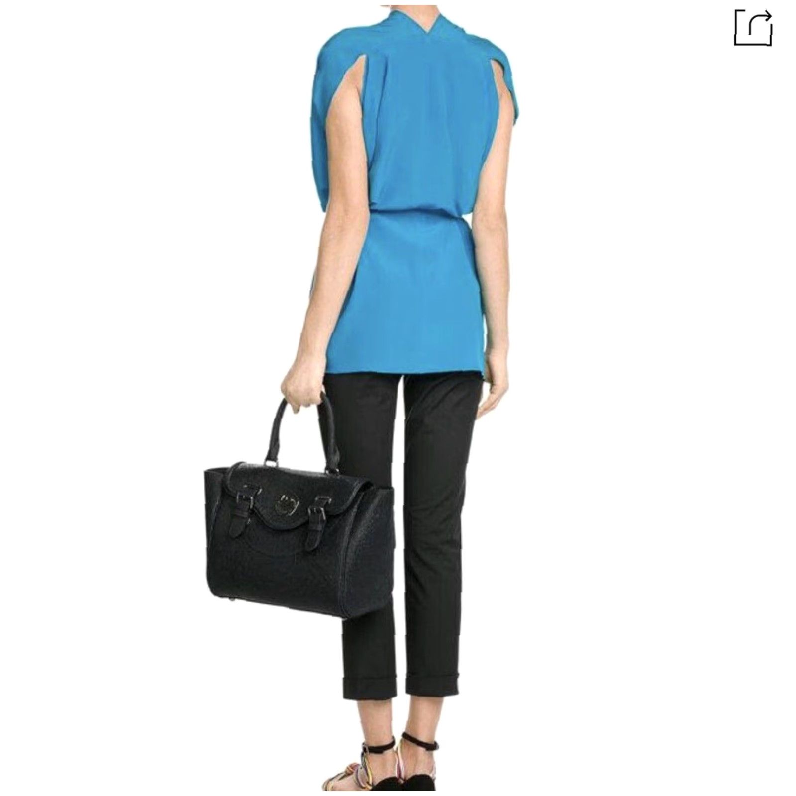 Vintage Hill and Friends Satchel Tote Women Large Blue Leather Pebbled Crossbody Strap Silver Hardware Happy Womens Size ONE SIZE - 3 Thumbnail