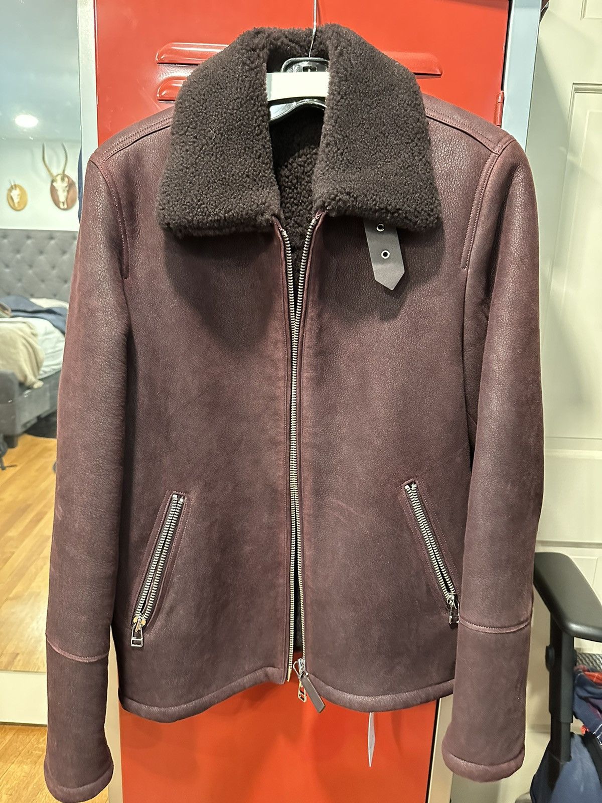 Reiss Reiss shearling coat in Bordeaux Size US M / EU 48-50 / 2 - 5 Thumbnail