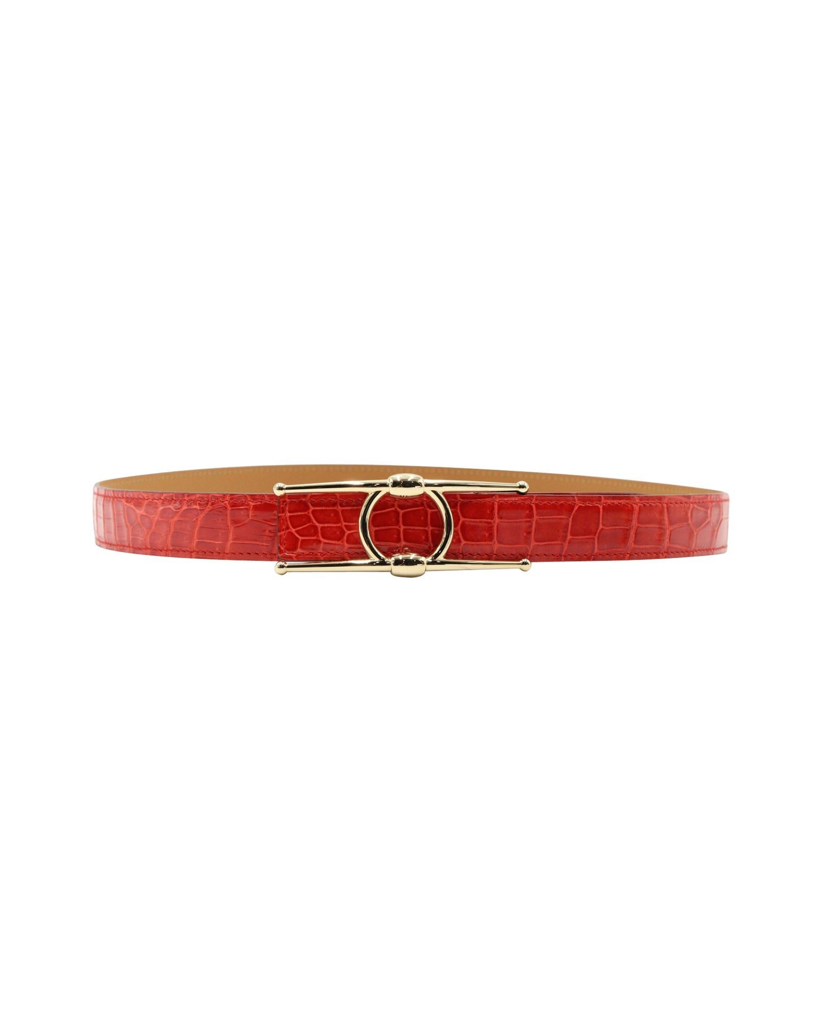image of Hermes Belt In Geranium Porosus in Red, Women's