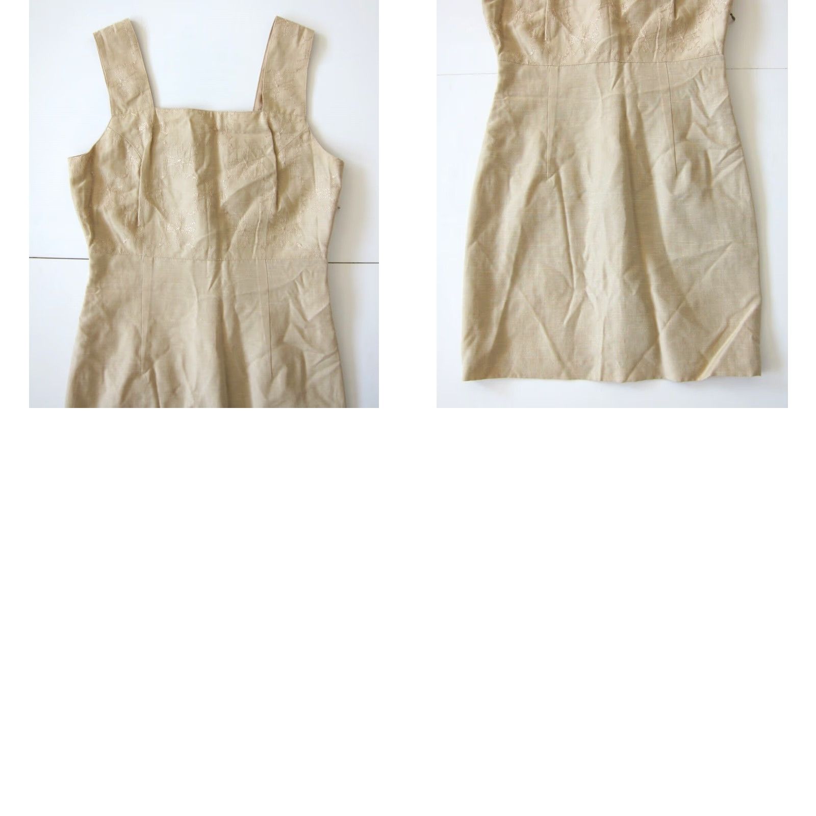 Express VINTAGE Expresso Brown Beige Rayon Embroidered Short Sheath Tank Sun Dress S-M Size 32" / US 10 / IT 46 - 8 Thumbnail