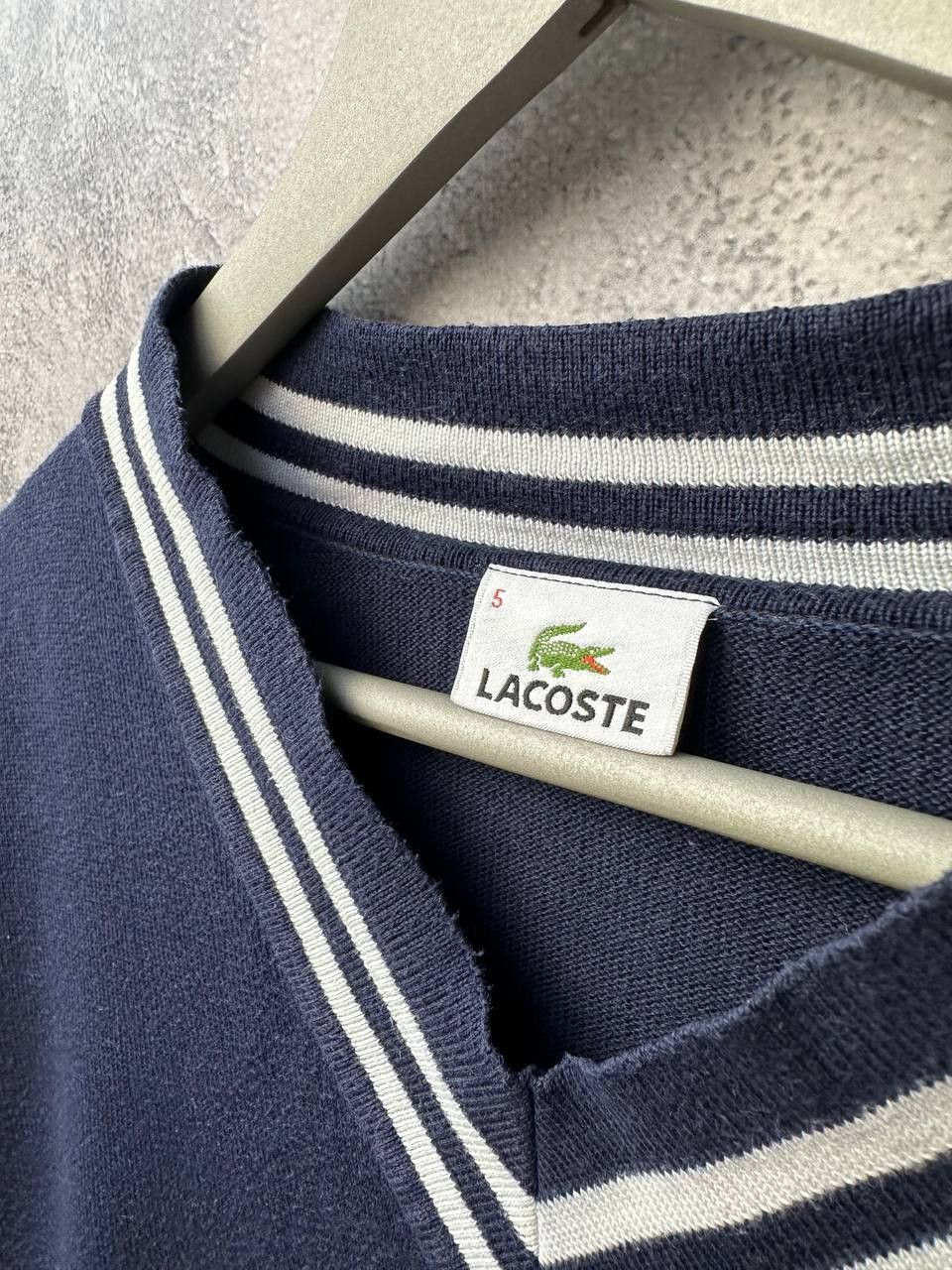 Lacoste Lacoste V-Neck Striped Sweater Vintage Navy Pullover Size US XXL / EU 58 / 5 - 10 Thumbnail
