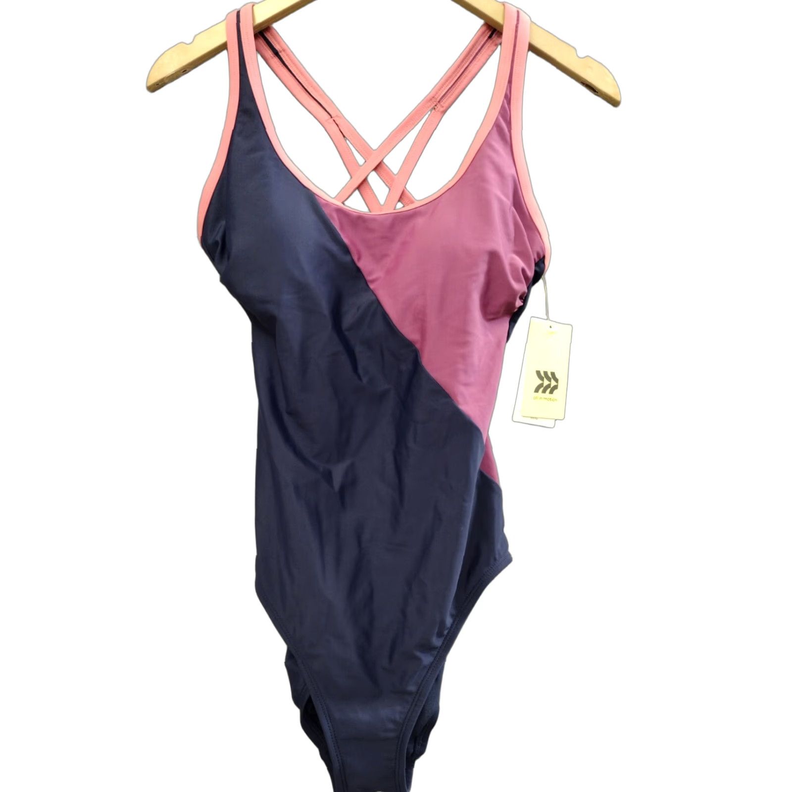 Vintage All In Motion Women's Navy/Pink One Piece Swimsuit Padded S Racerback Beachwear - Vintage? No, Regular Size S Size ONE SIZE - 1 Thumbnail