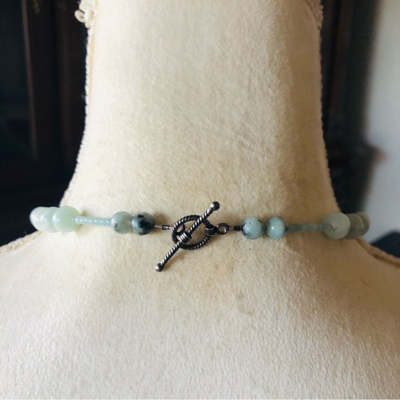Handmade Hand crafted jadeite stone beaded 925 toggle clasp necklace Size ONE SIZE - 7 Thumbnail