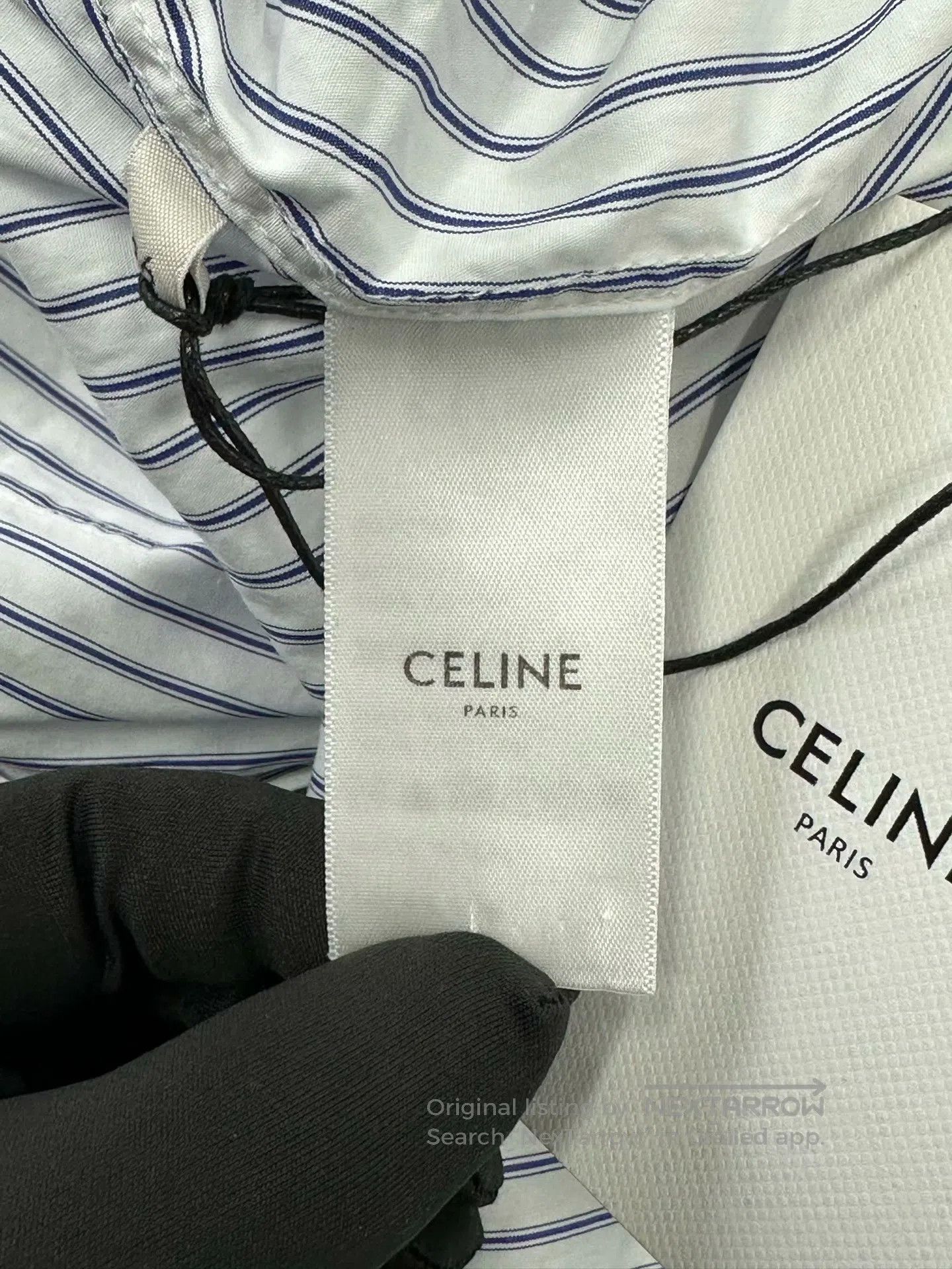 Celine CELINE White and Blue Striped Embroidered Logo Short Sleev Size XS / US 0-2 / IT 36-38 - 4 Thumbnail