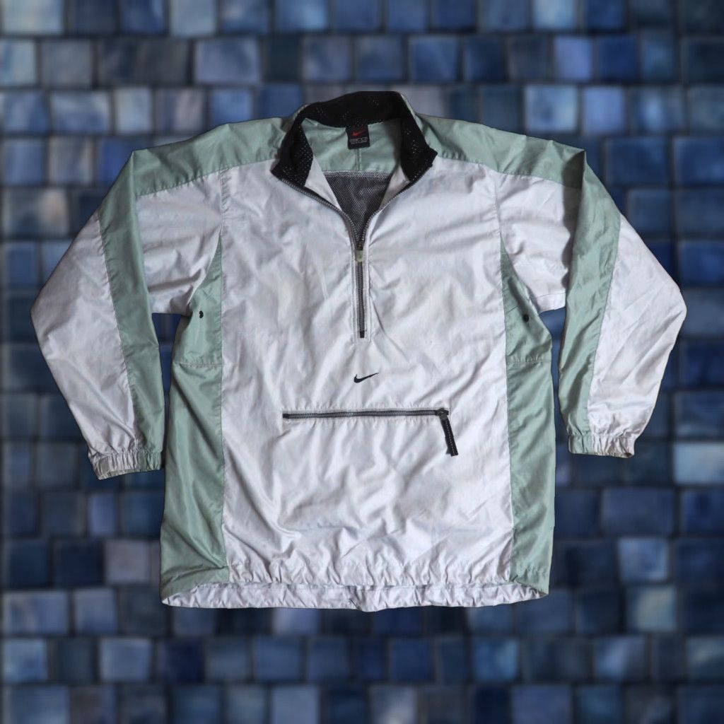 Nike VINTAGE Nike Center Check Sage Green Gray 1/2 Zip Windbreaker Jacket Mens L Size US L / EU 52-54 / 3 - 1 Thumbnail