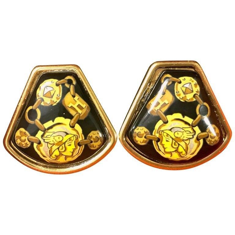 Hermes Vintage Hermes cloisonne golden earrings. Ceramic Size ONE SIZE - 1 Thumbnail