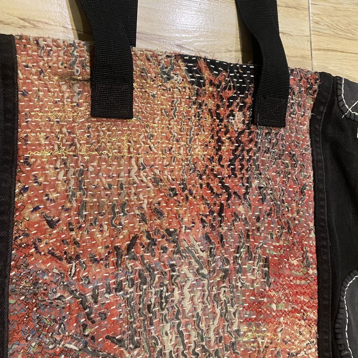 Handmade 1/1 Handstitch Sashiko Boro Natural Distressed Tote Bag Size ONE SIZE - 12 Thumbnail