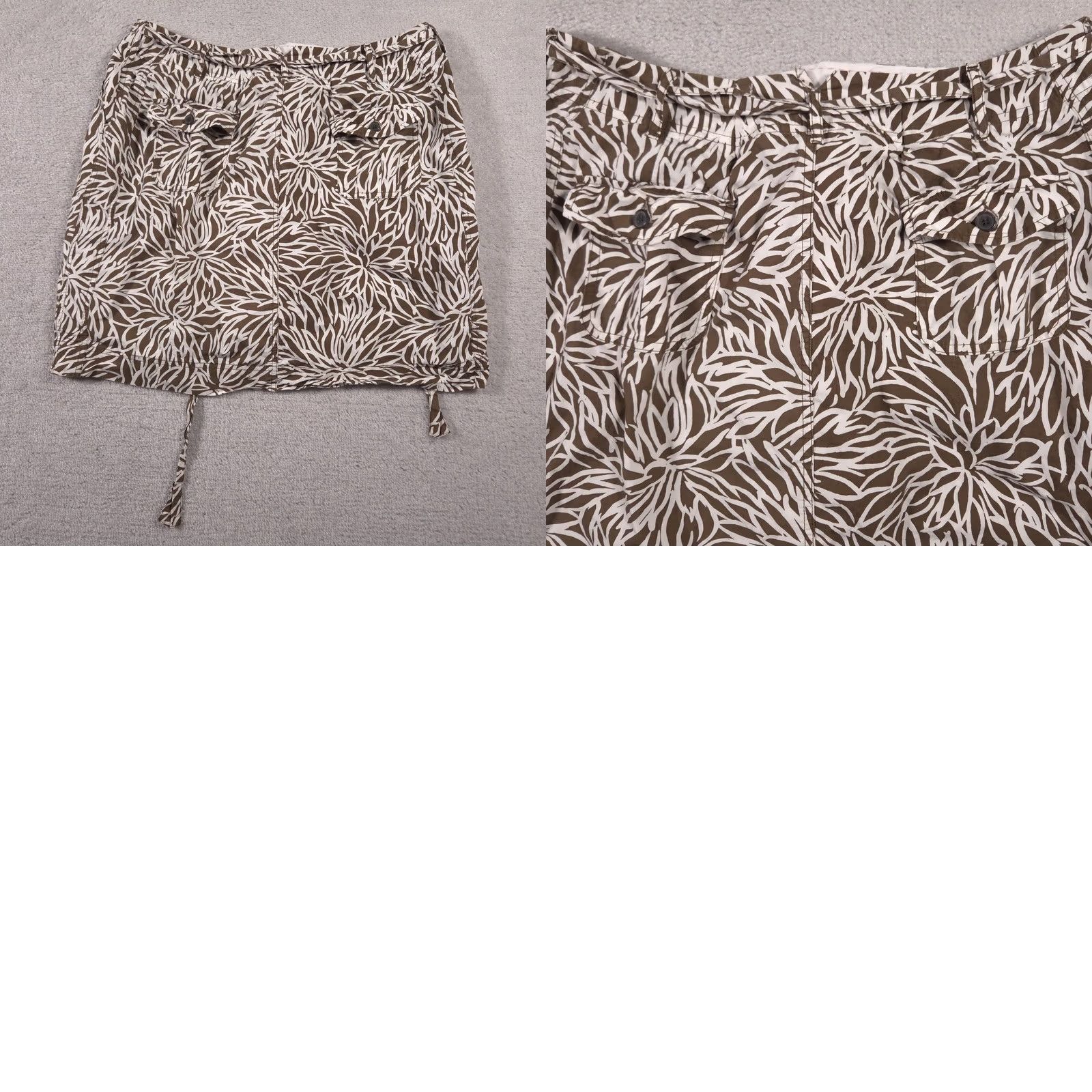 Lands' End Lands' End Skirt Womens 16W Brown White Leaf Print Drawstring Hem Pockets Beach Casual Travel 100% Cotton Size 38" / US 16 / IT 52 - 9 Thumbnail