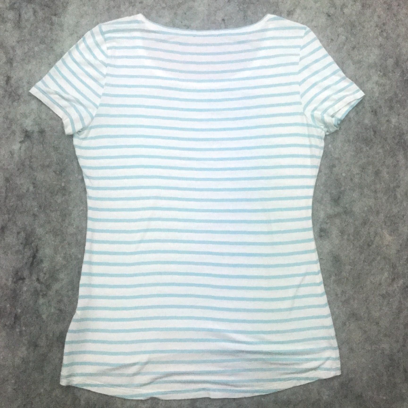 Vintage Tahari Womens Shirt Blouse Striped White Blue Short Sleeve Round Neck Stretch Knit Modal Spandex Basic Casual Travel Size L Womens Size L / US 10 / IT 46 - 6 Thumbnail