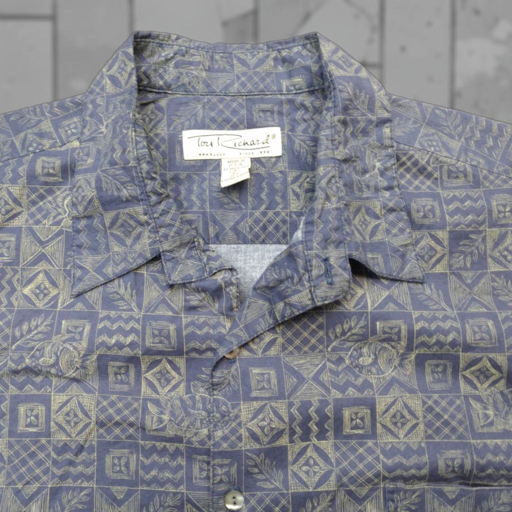 Tori Richard VINTAGE Tori Richard Hawaiian Shirt XL Blue Geometric Cotton Lawn Made in USA Size US XL / EU 56 / 4 - 1 Thumbnail